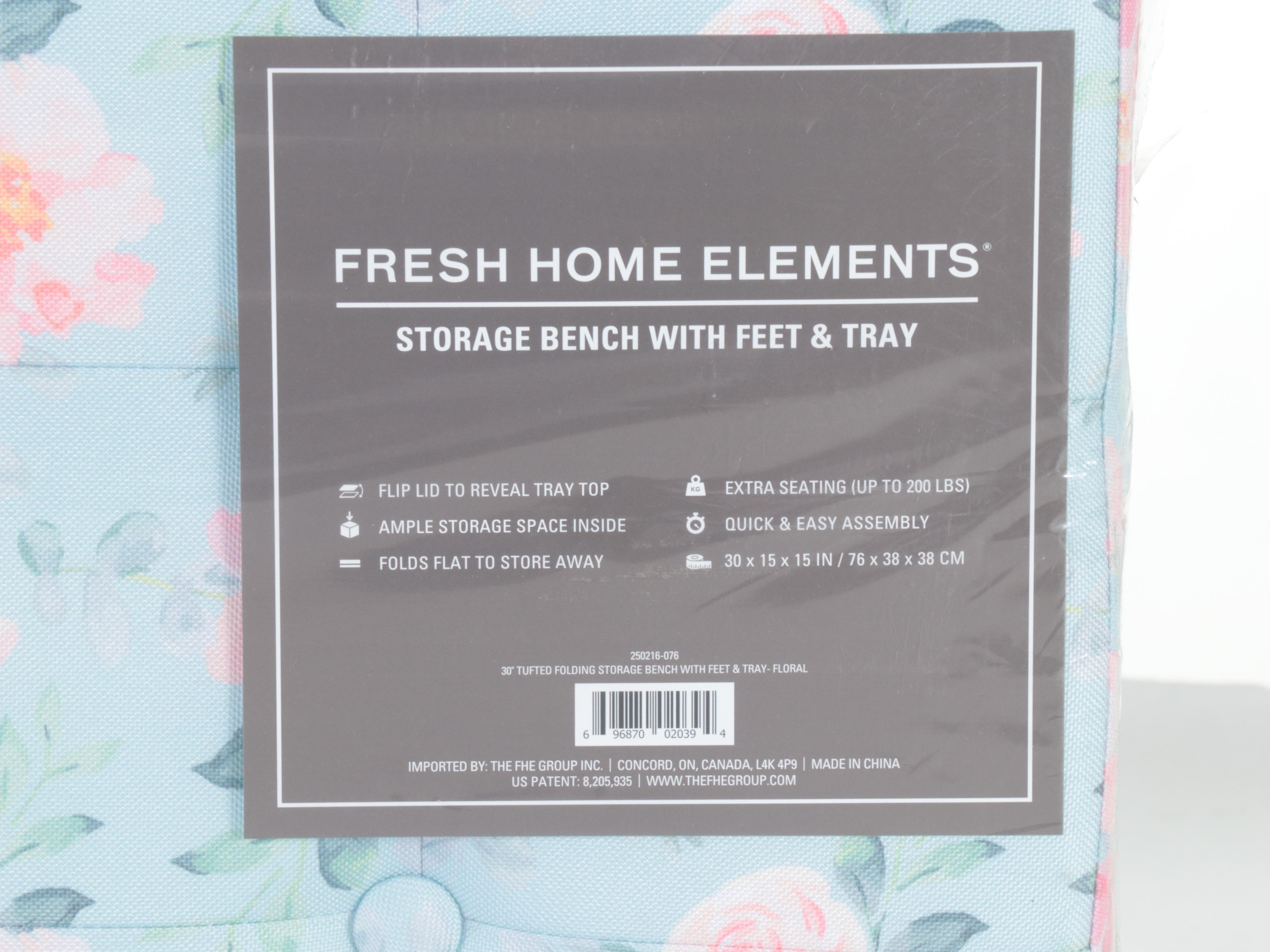 Fresh Home Elements Floral Folding Footed Storage Bench with Flip-Lid Tray Top