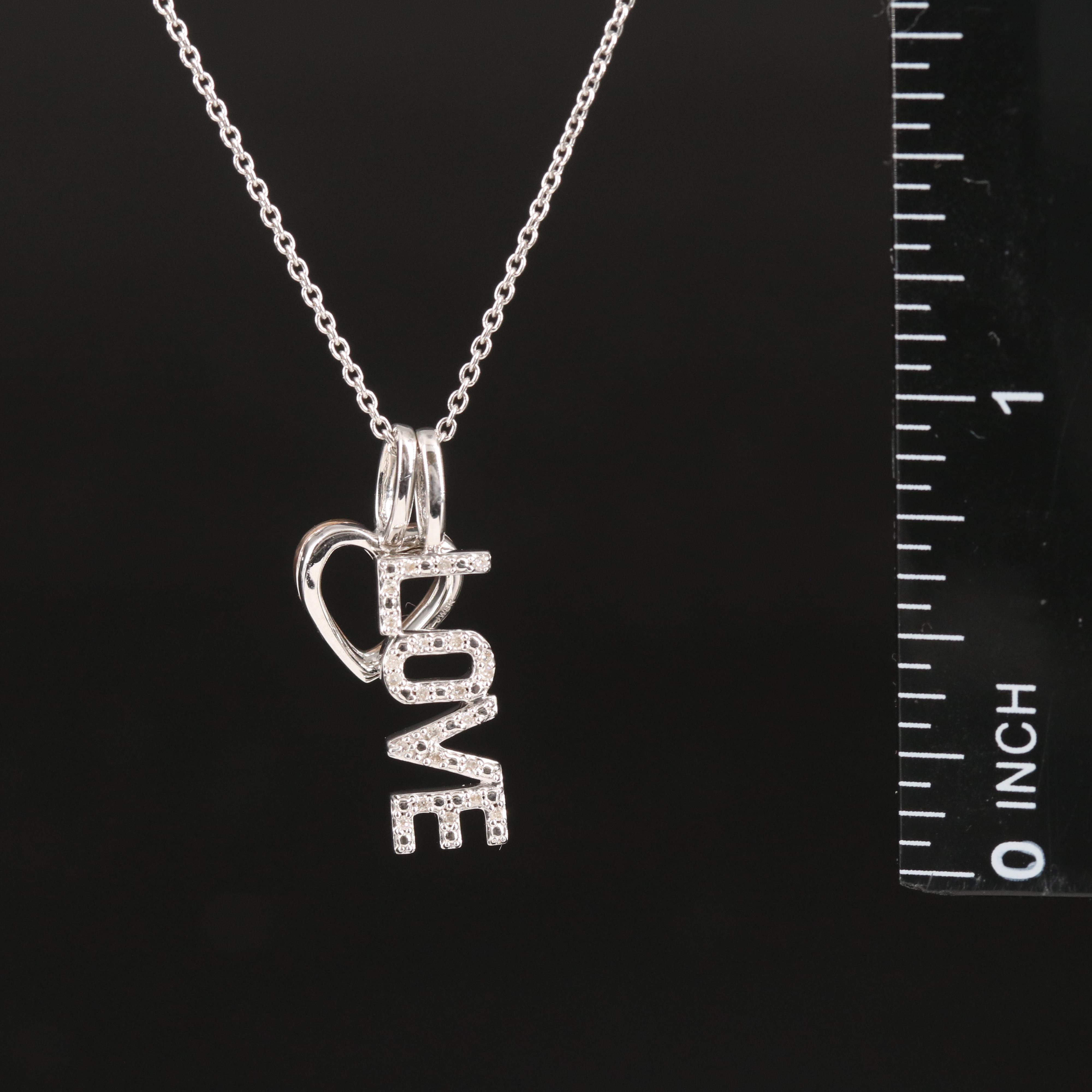 Sterling Diamond "LOVE" Pendant Necklace with 10K Rose Gold Accented Heart Charm