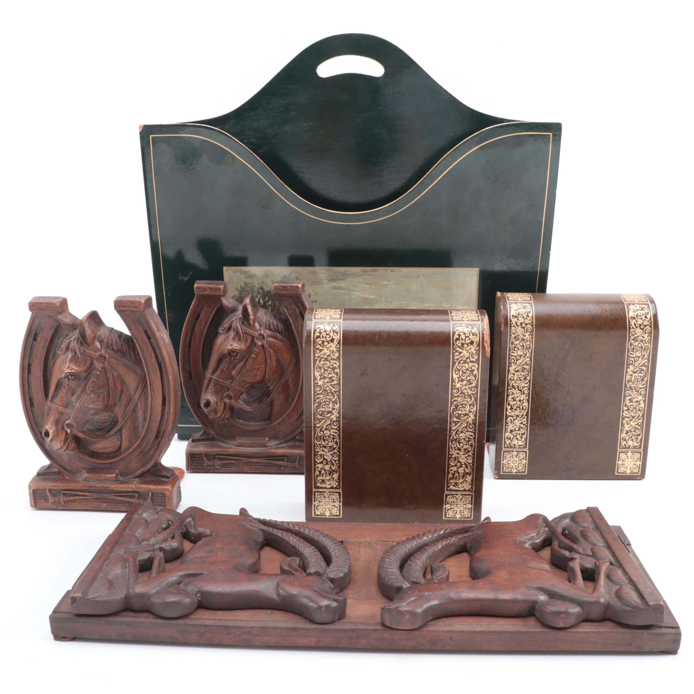Hand-Carved Wood Horse, Impala and More Bookends, Other Office Accessories