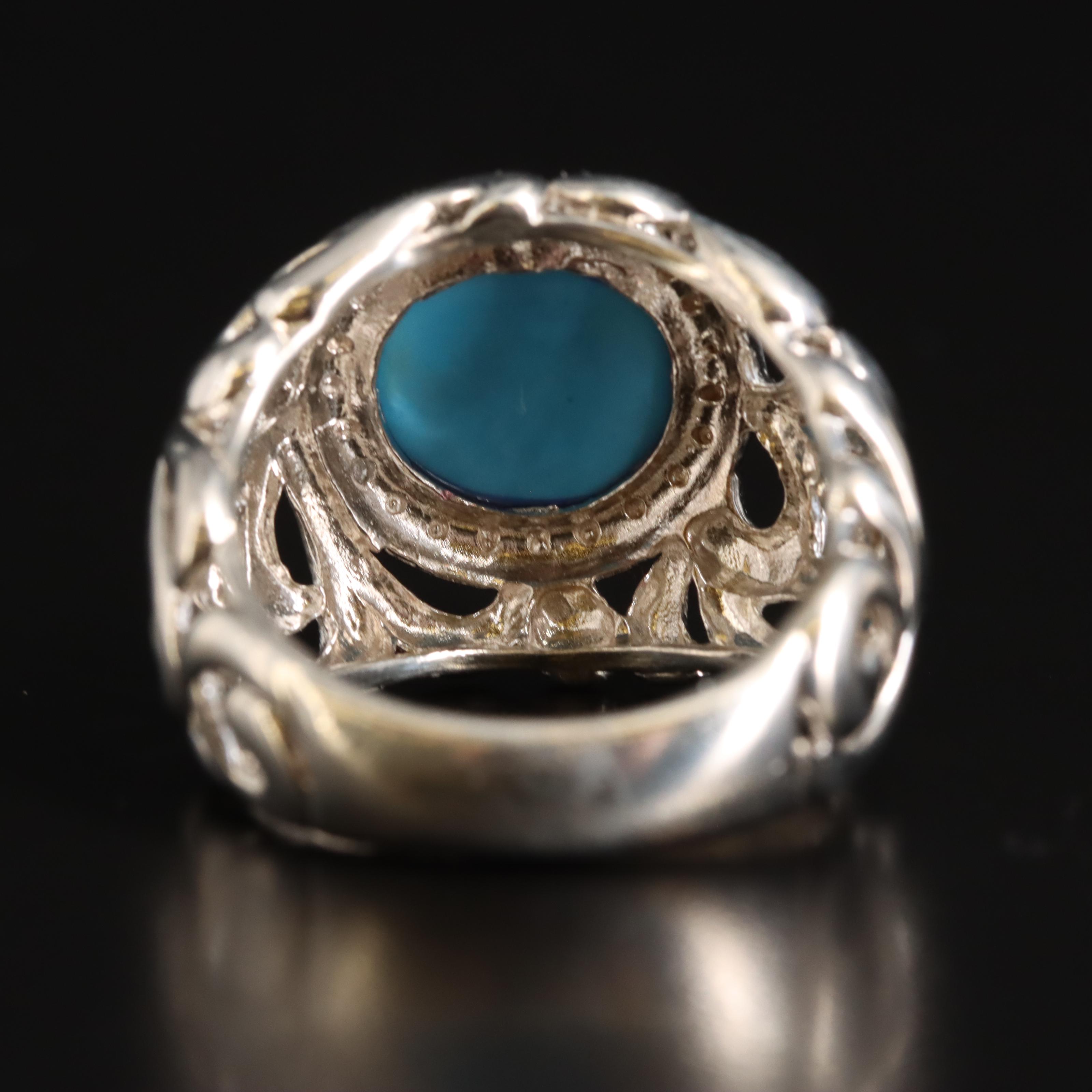Sterling Faux Turquoise and Diamond Domed Ring