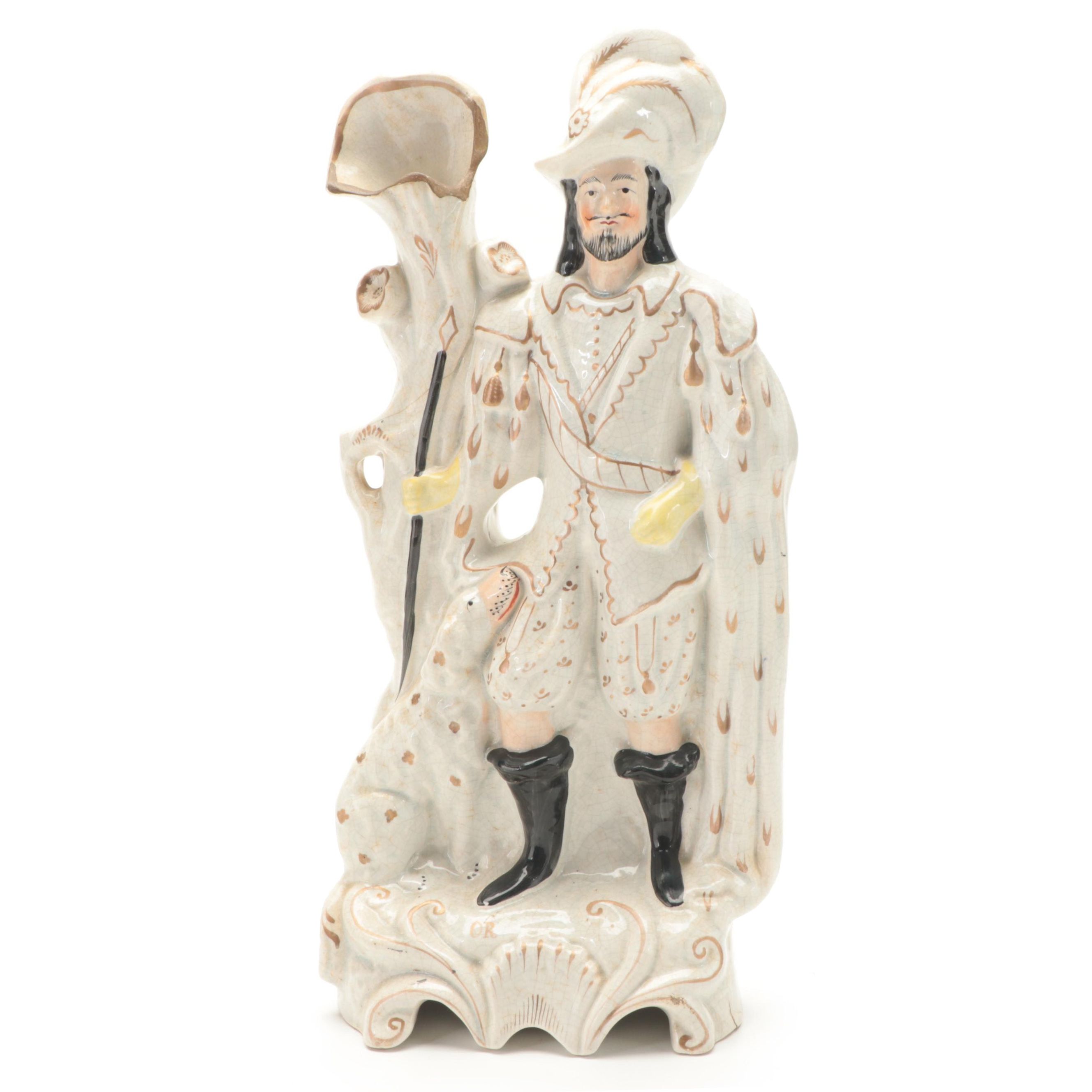 Victorian Staffordshire Hunter with Dog Spill Vase, Mid to Late 19th Century