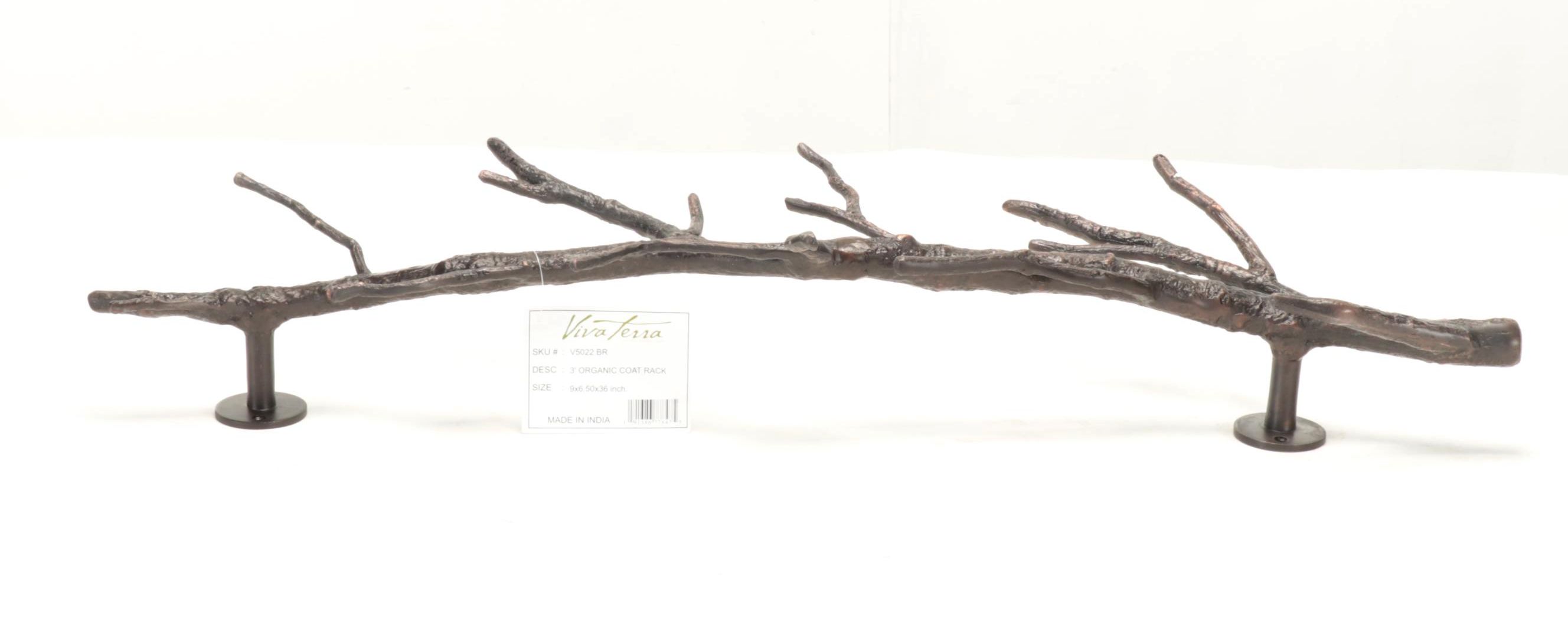 VivaTerra Recycled Metal Branch-Form Wall-Mounted Coat Rack in Bronze Finish