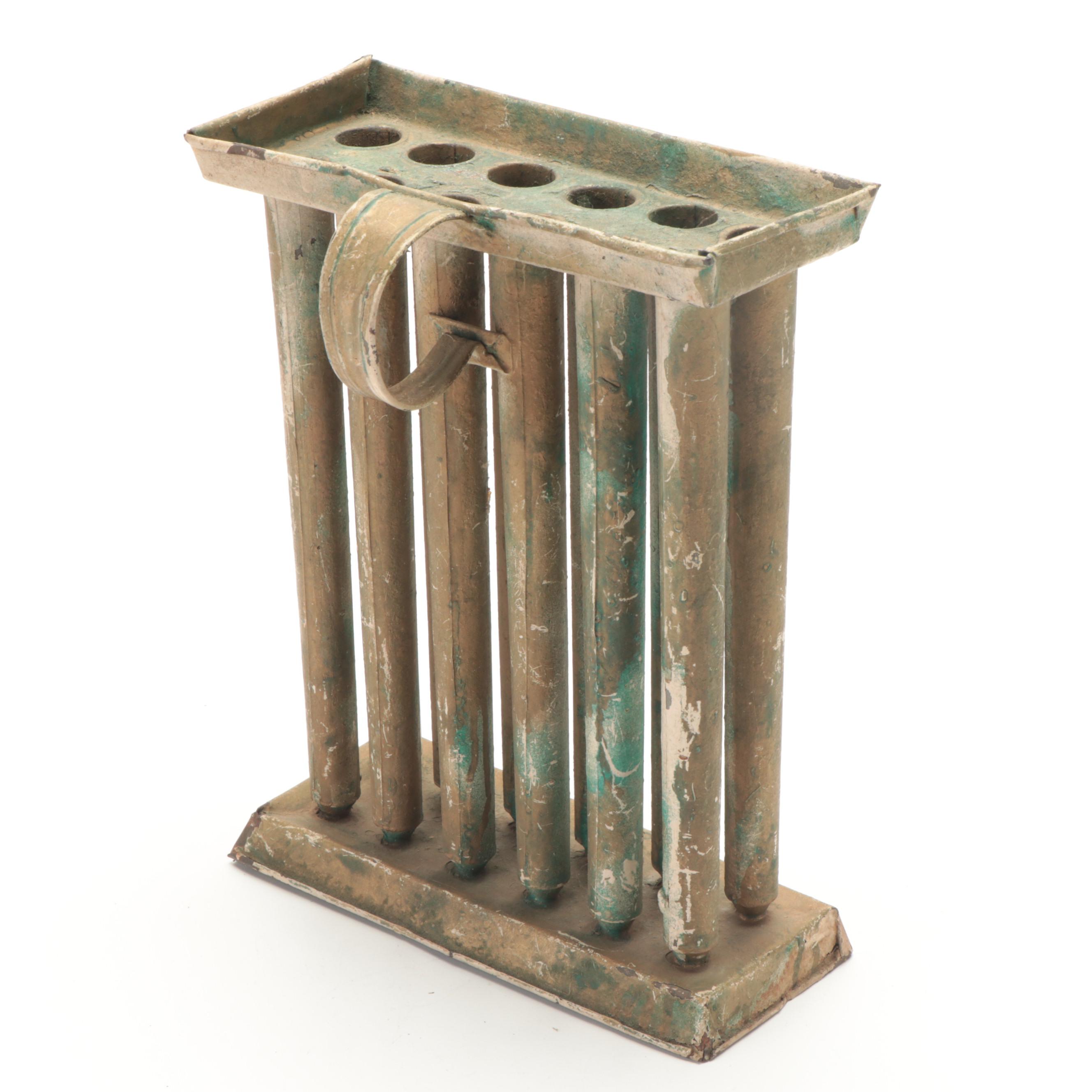 Victorian Brass Candlesticks With Colonial Style Tin Candle Mold