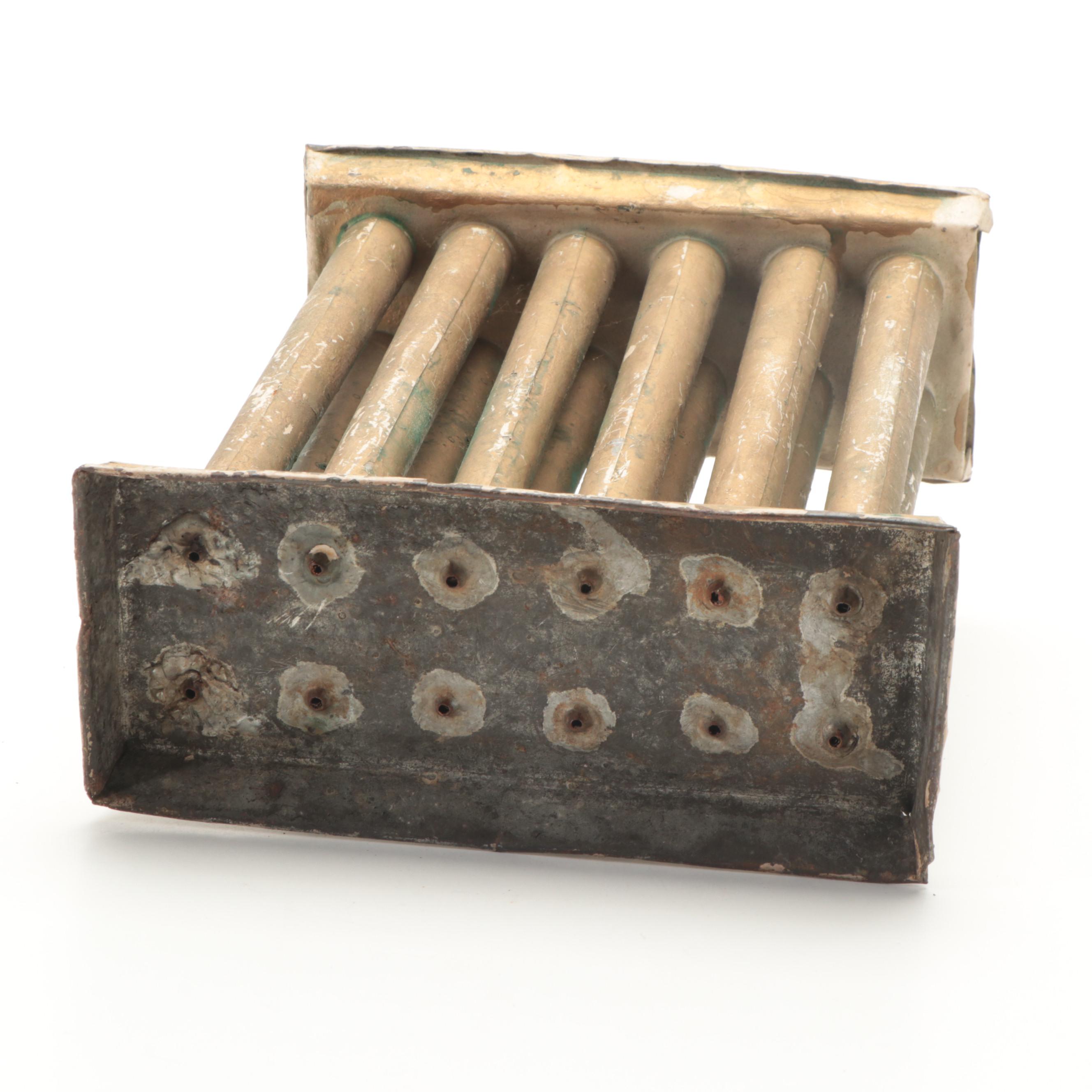 Victorian Brass Candlesticks With Colonial Style Tin Candle Mold