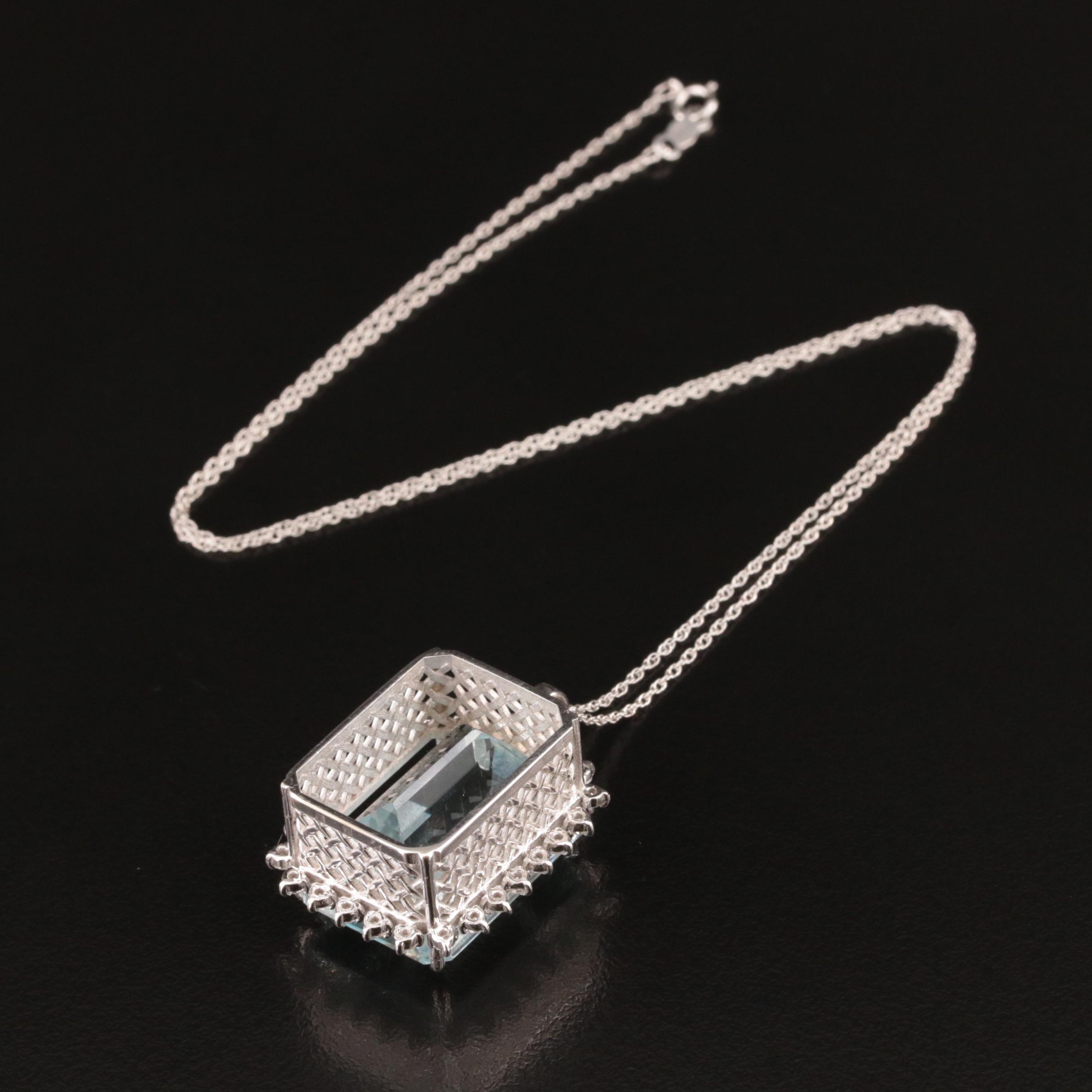 14K 33.75 CT Aquamarine and Diamond Pendant Necklace