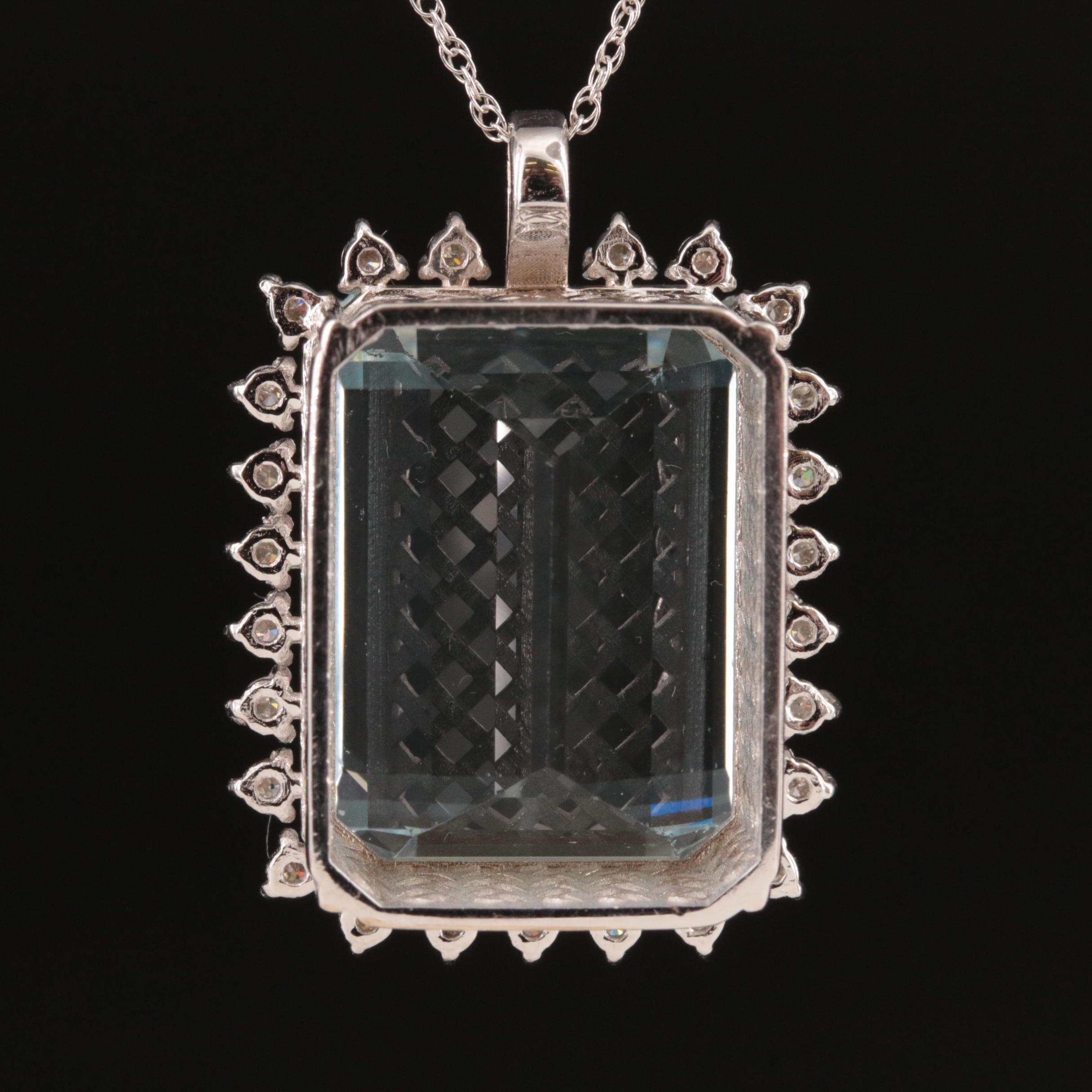 14K 33.75 CT Aquamarine and Diamond Pendant Necklace