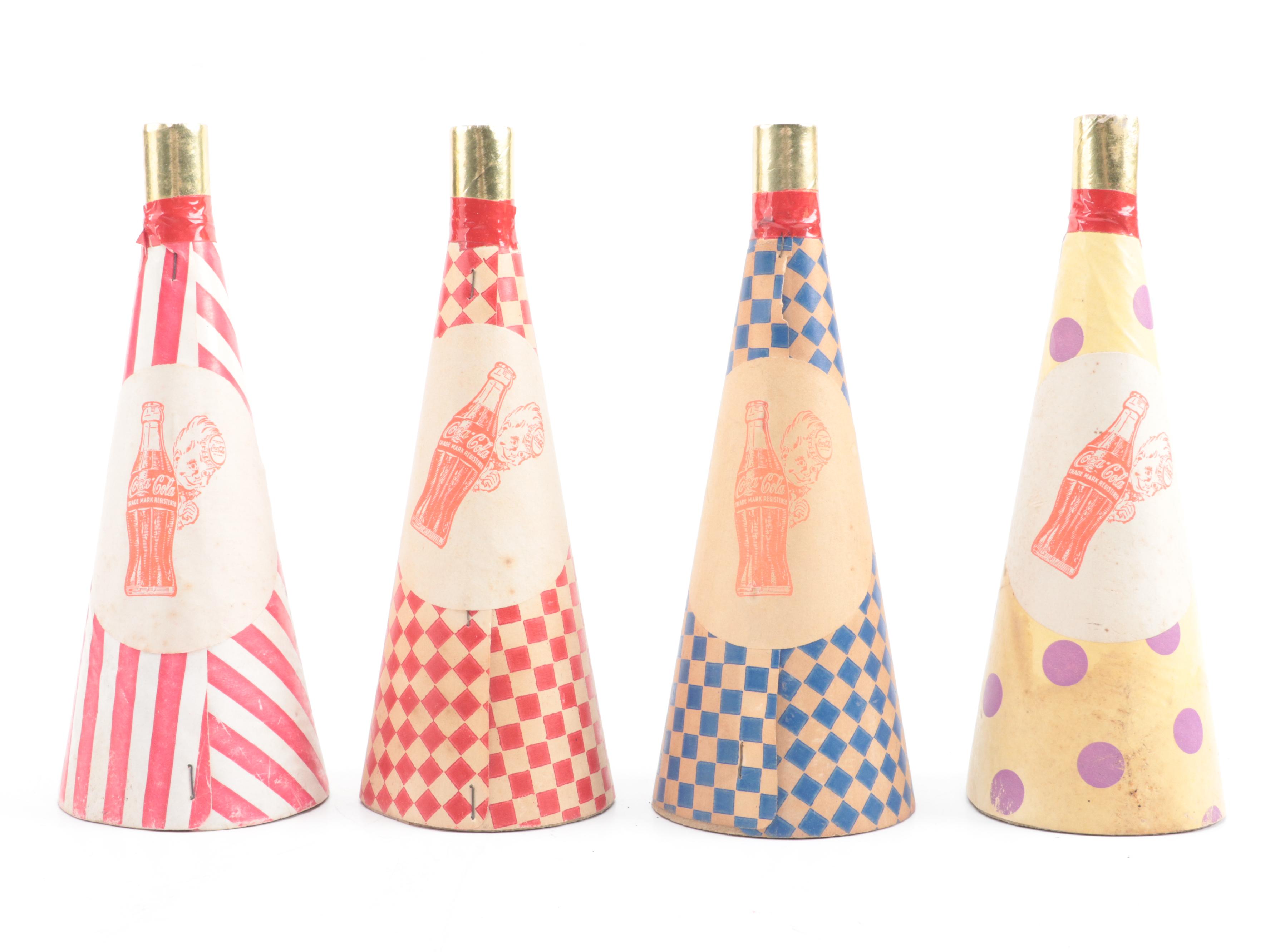 Coca-Cola Gumball Machine, Party Horns and Miniature Bottles with Crate