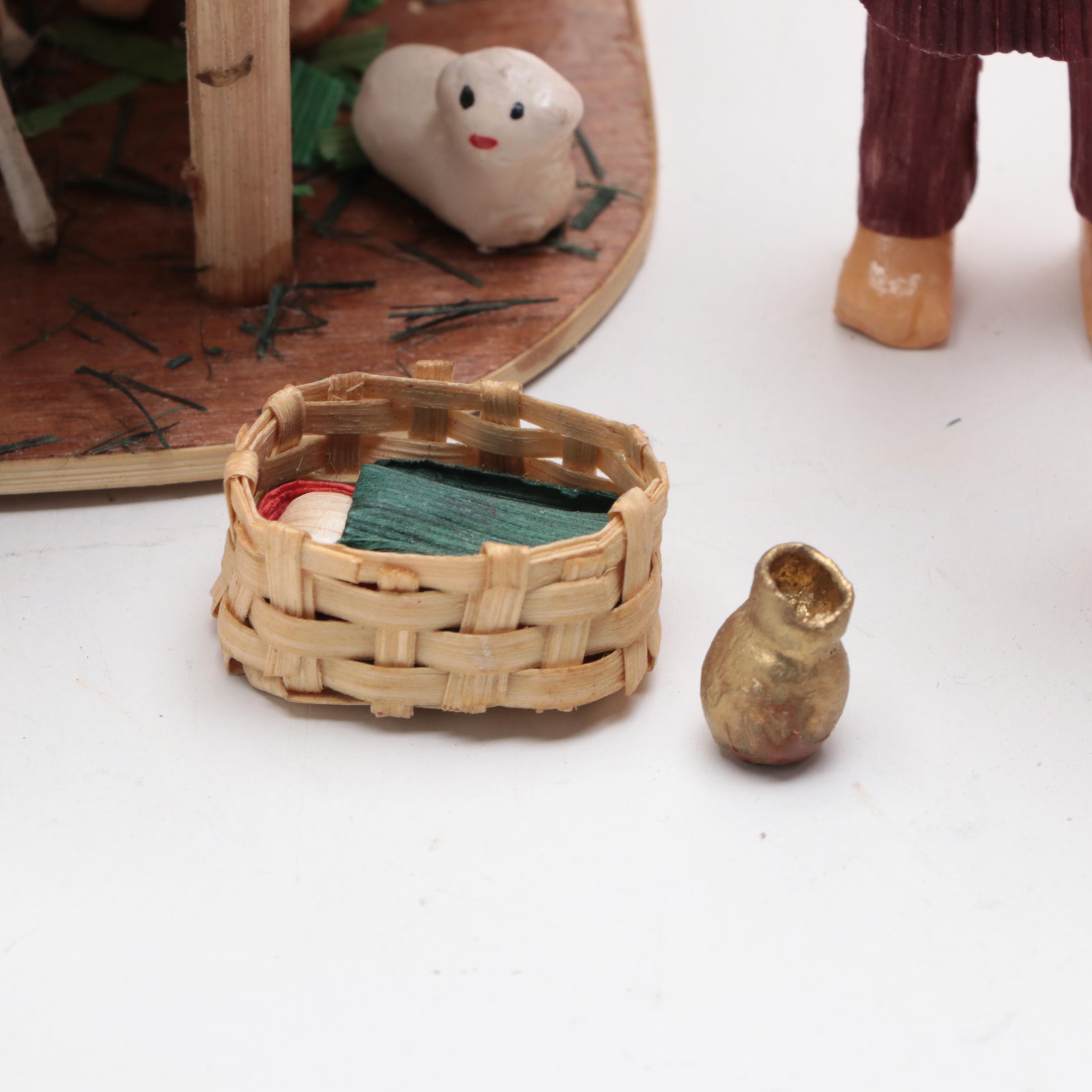 Nepali Gurung Nativity Scene with Other Corn Husk Nativity Figurines