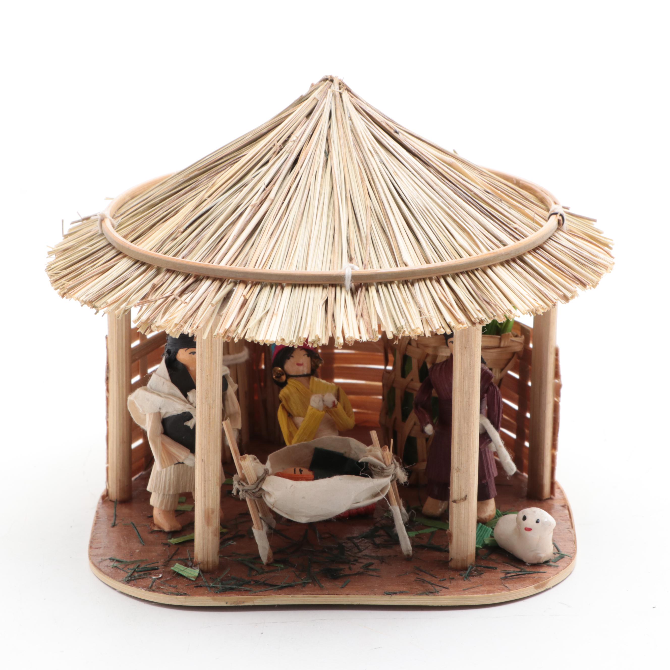 Nepali Gurung Nativity Scene with Other Corn Husk Nativity Figurines