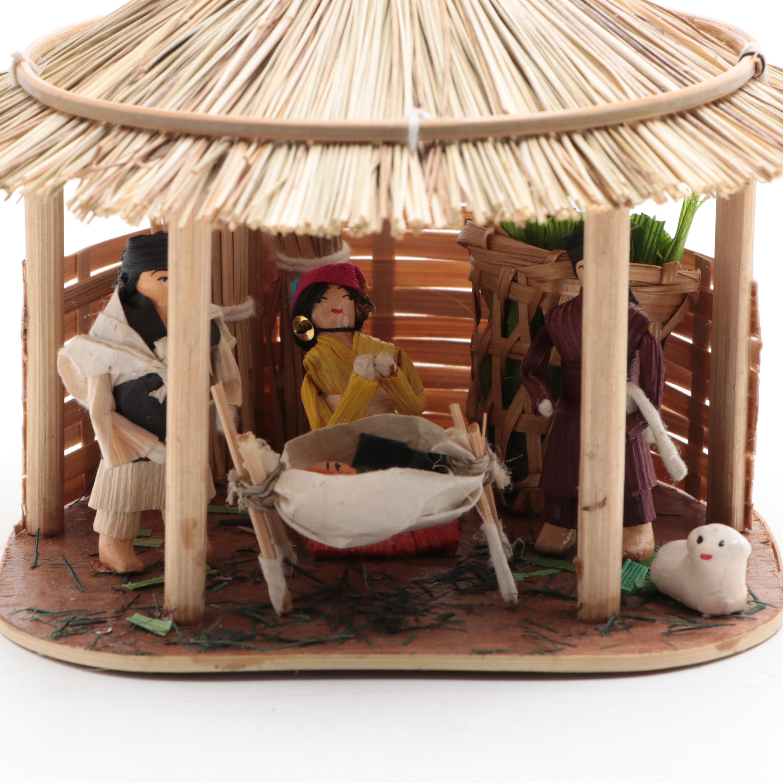Nepali Gurung Nativity Scene with Other Corn Husk Nativity Figurines