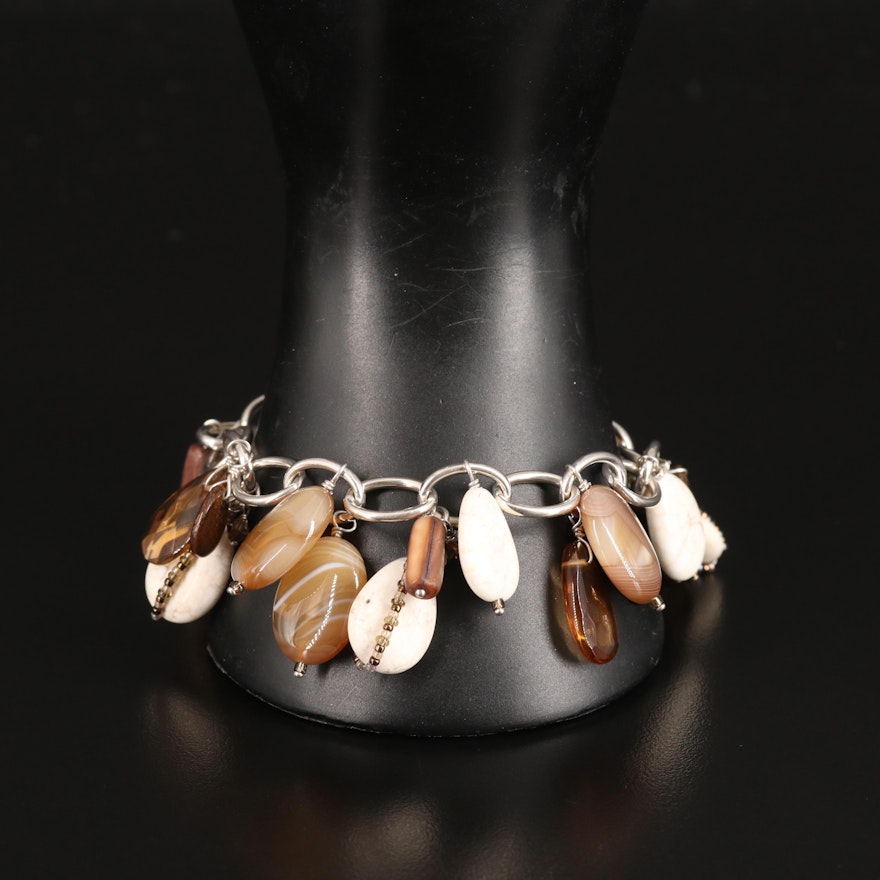 Silpada Sterling Agate, Abalone and Jasper Bracelet