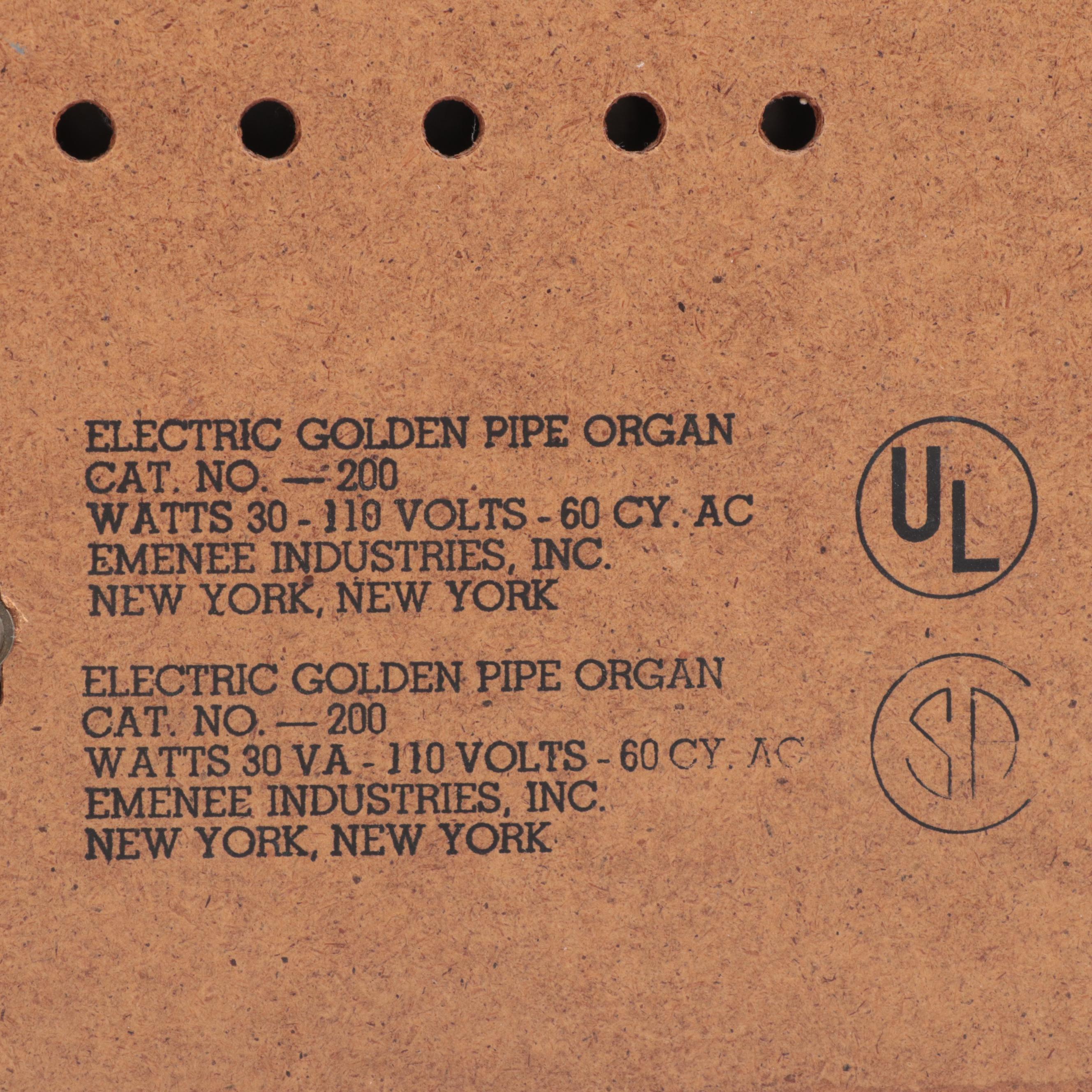 Emenee Miniature Electric Golden Pipe Organ Toy, Mid-20th Century