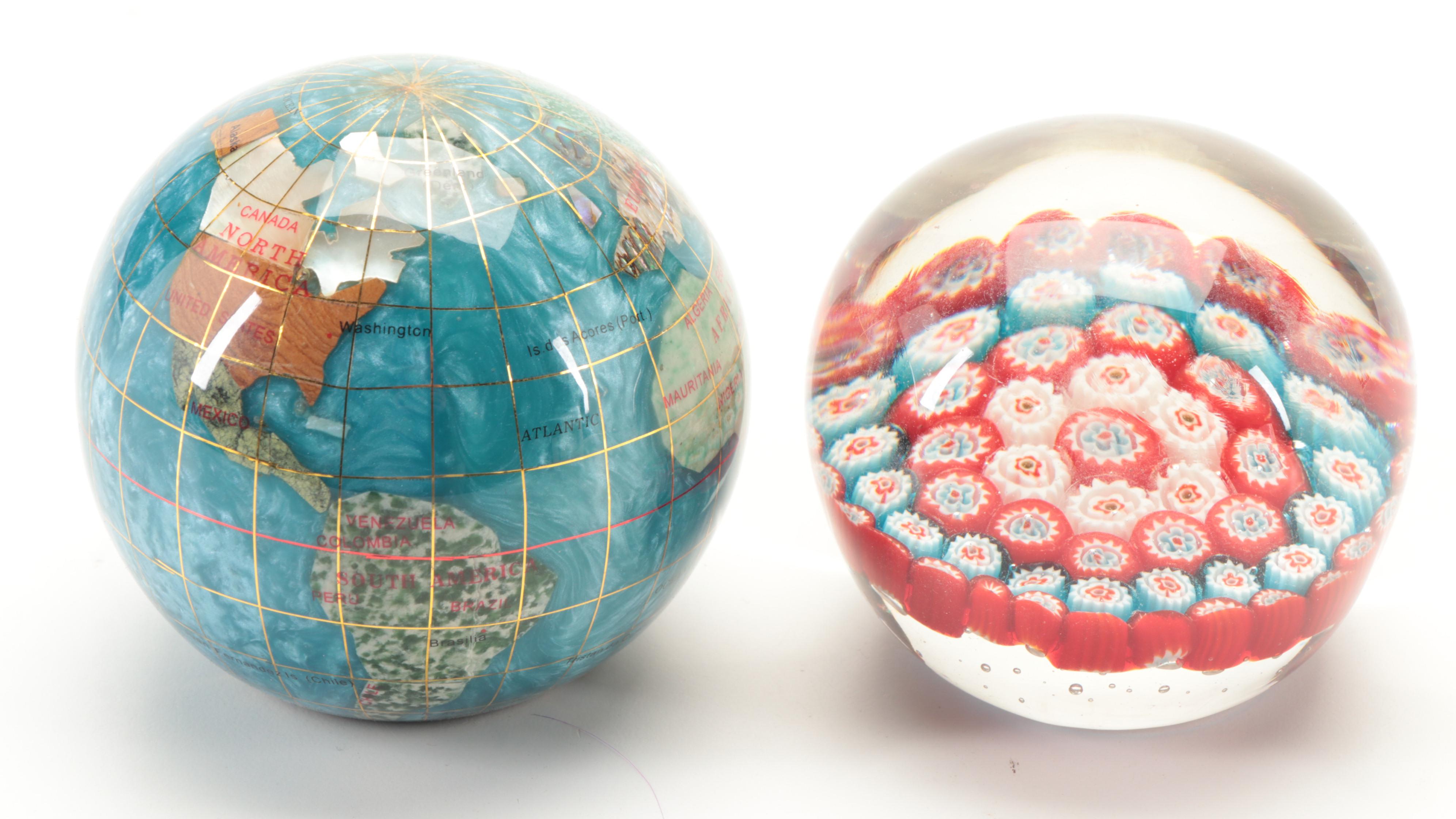 Cram's Scoposphere with Glass and Gemstone Inlay Globes and Paperweight