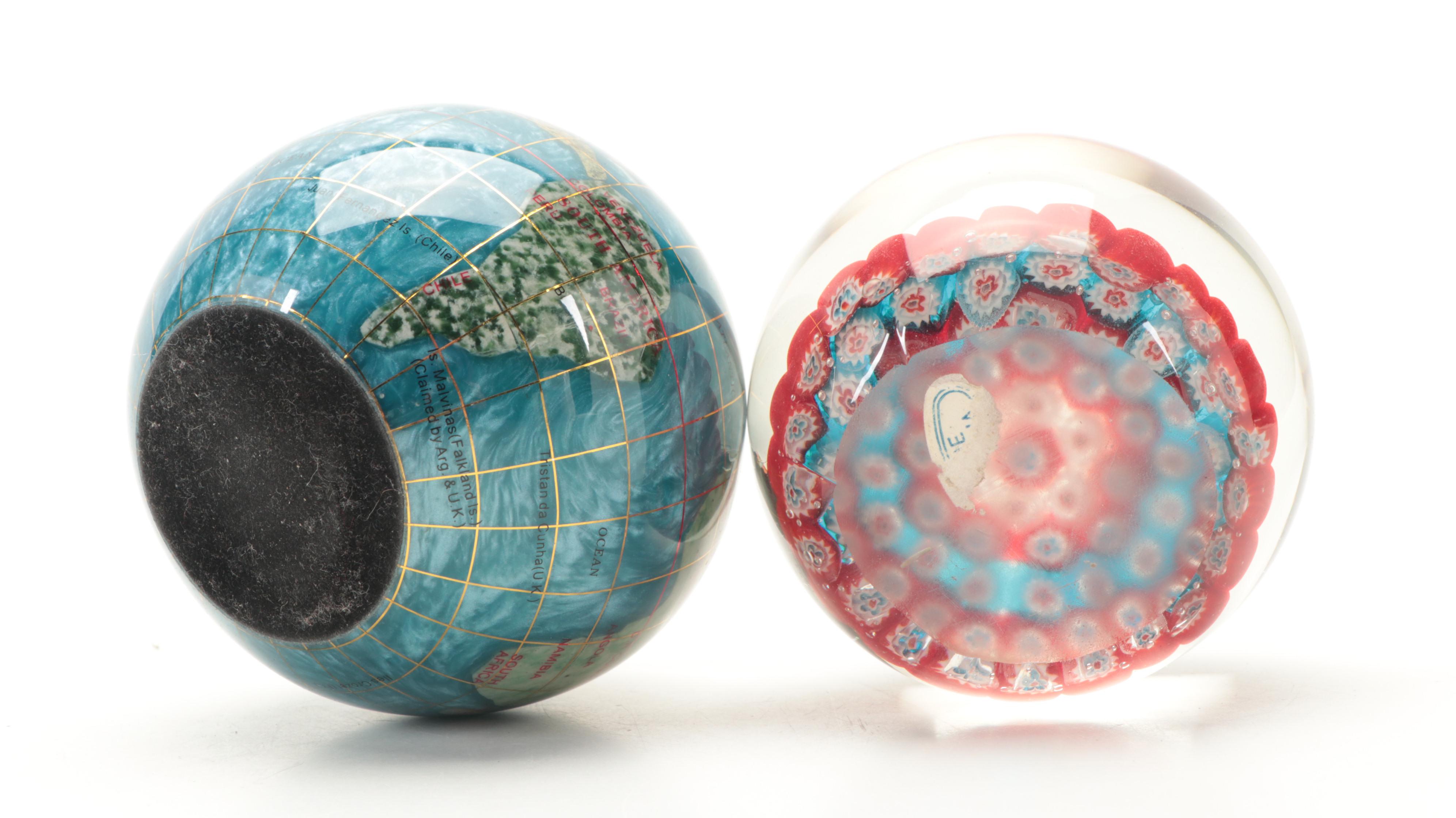 Cram's Scoposphere with Glass and Gemstone Inlay Globes and Paperweight