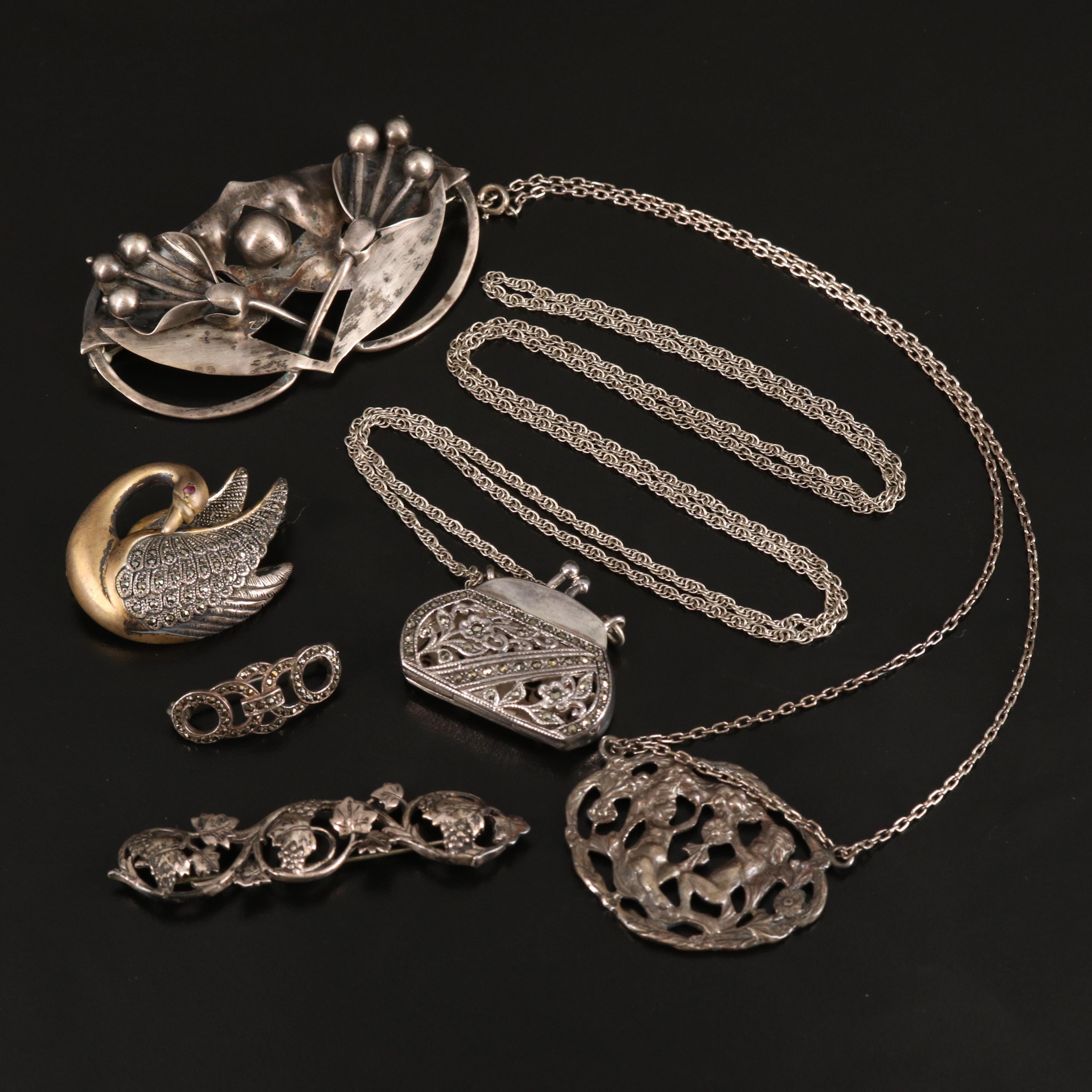 Purse Necklace Featured in Collection of Vintage Sterling Jewelry