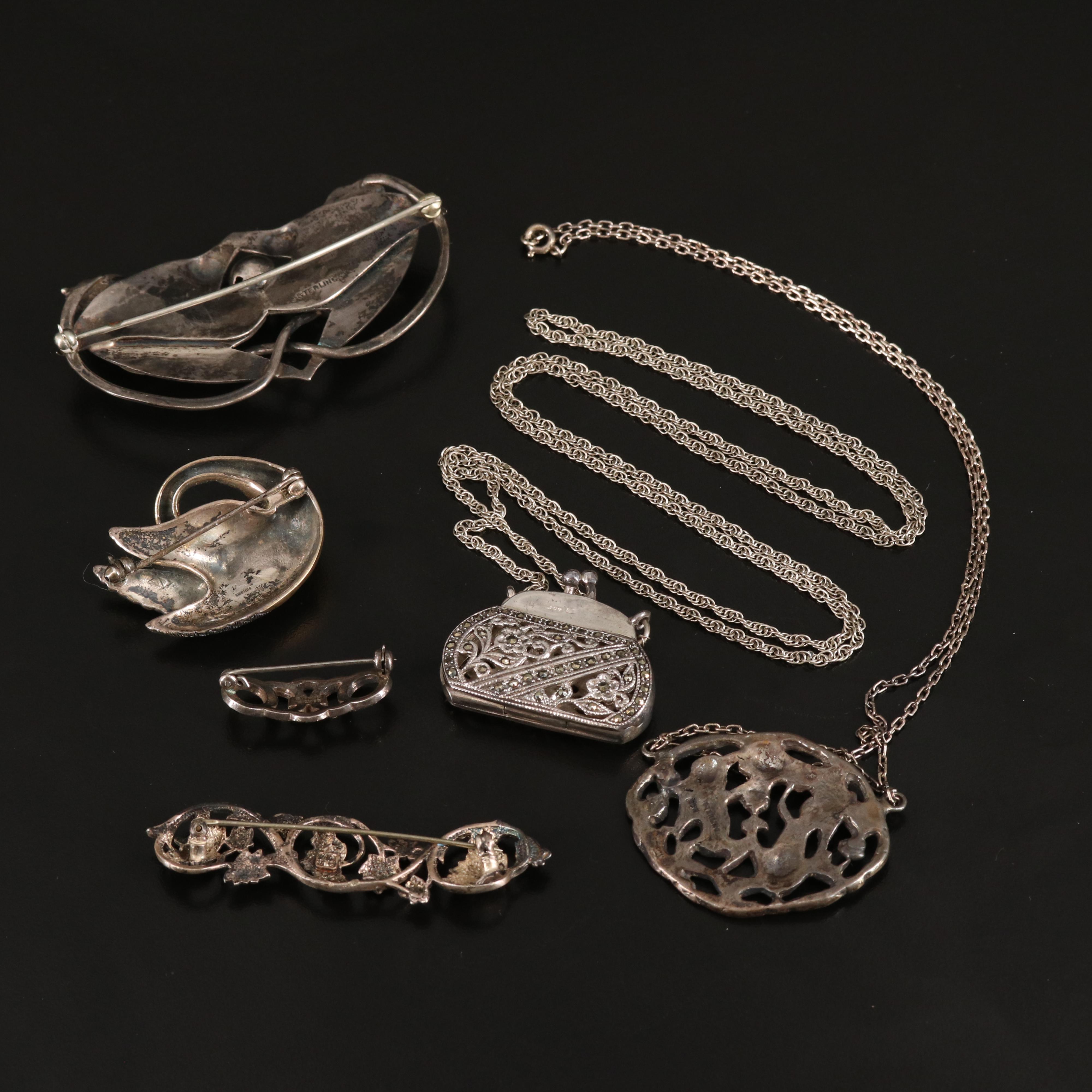 Purse Necklace Featured in Collection of Vintage Sterling Jewelry