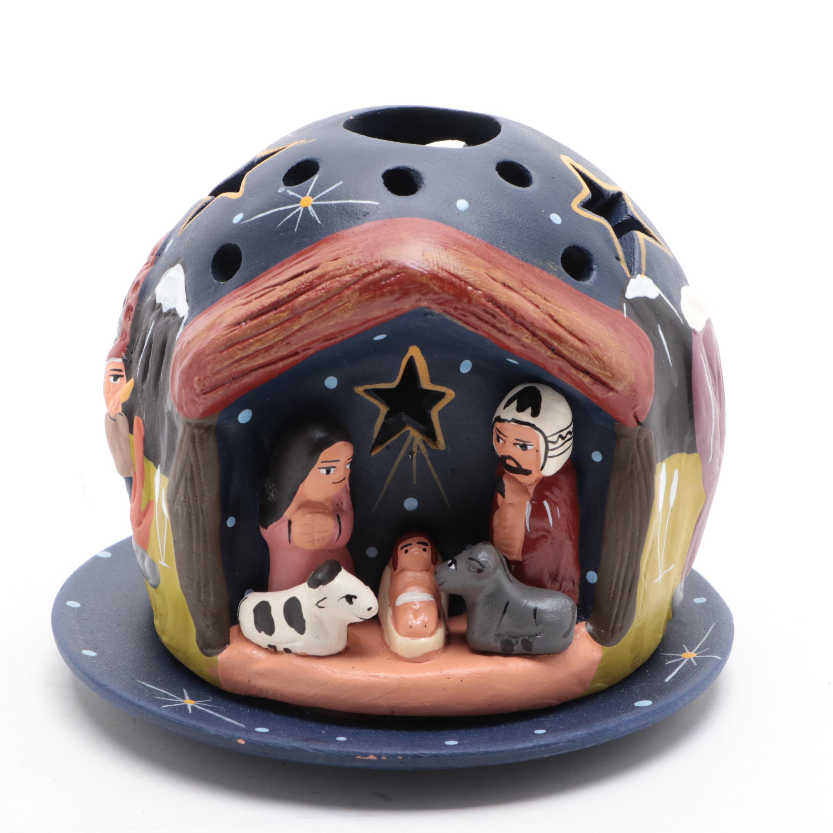 Tea Light Nativity with Other Ceramic Nativity Figurines