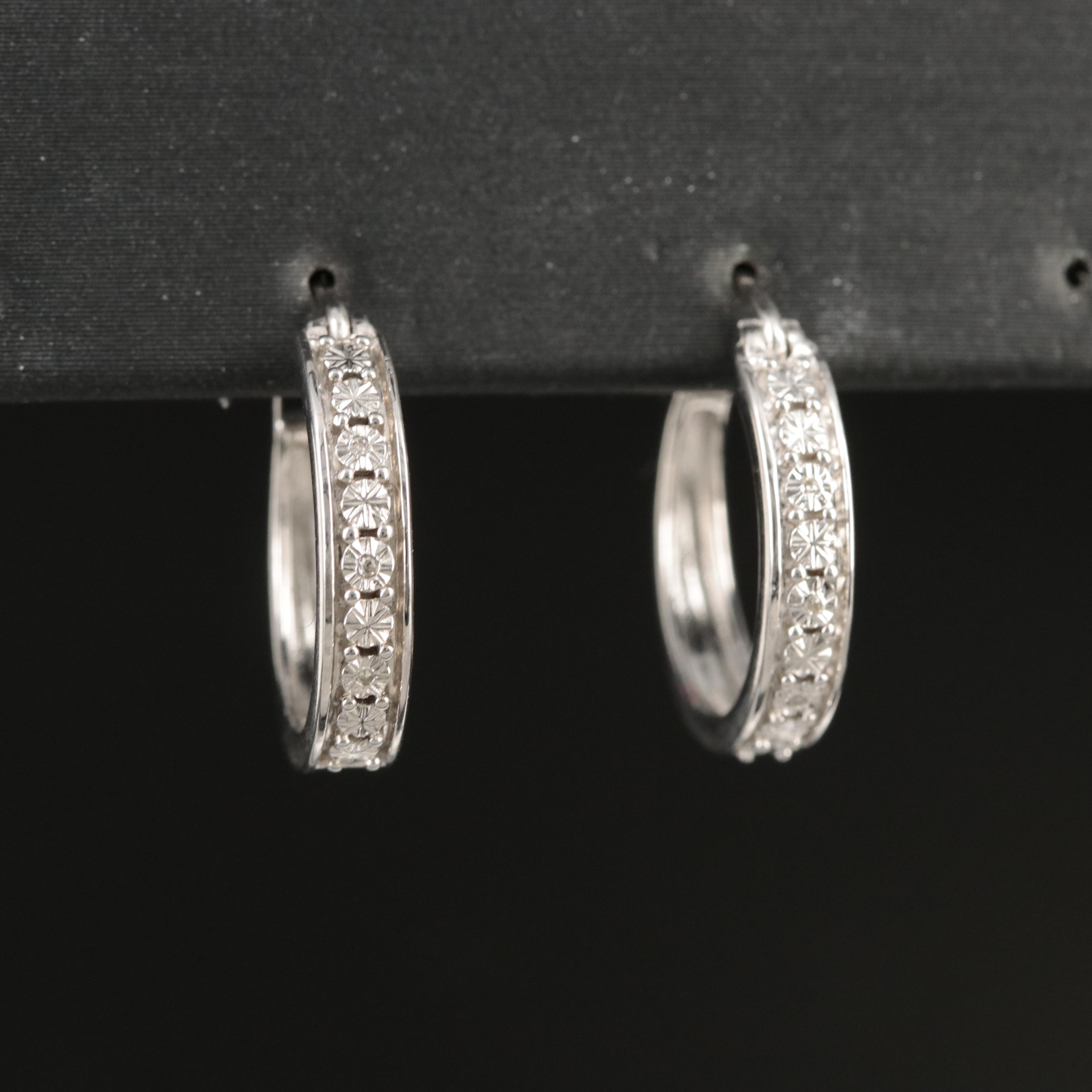 Sterling Diamond Small Hoop Earrings