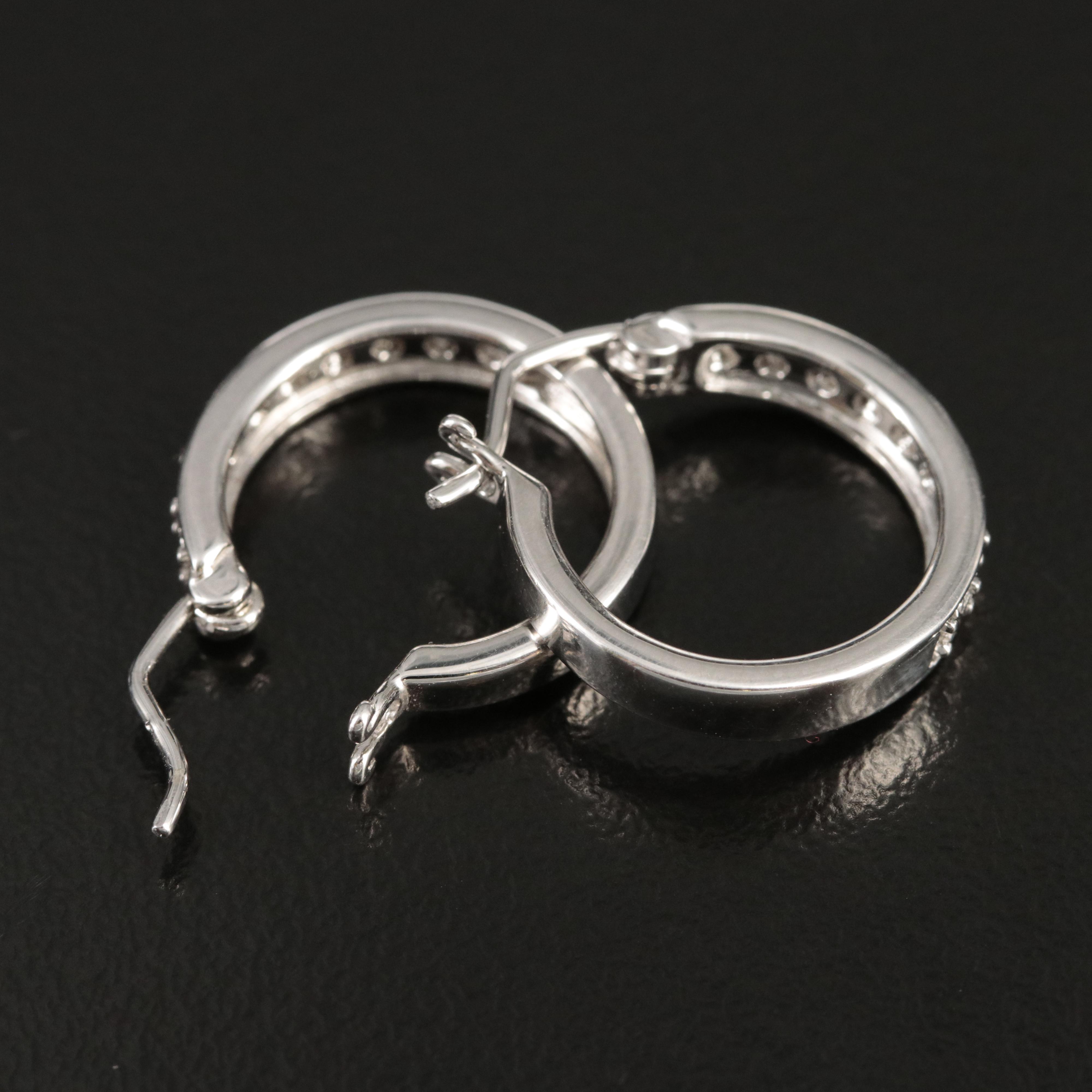 Sterling Diamond Small Hoop Earrings