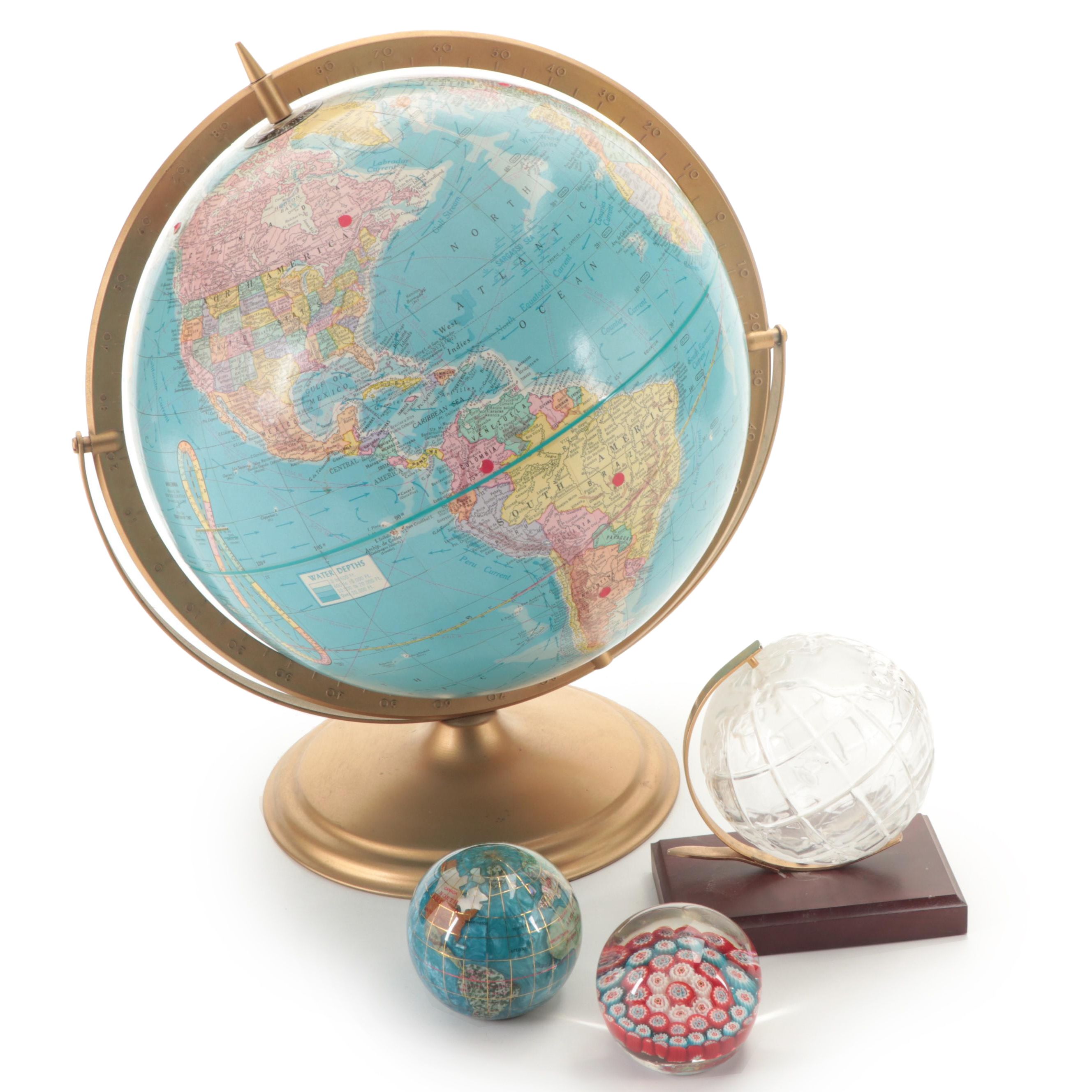Cram's Scoposphere with Glass and Gemstone Inlay Globes and Paperweight