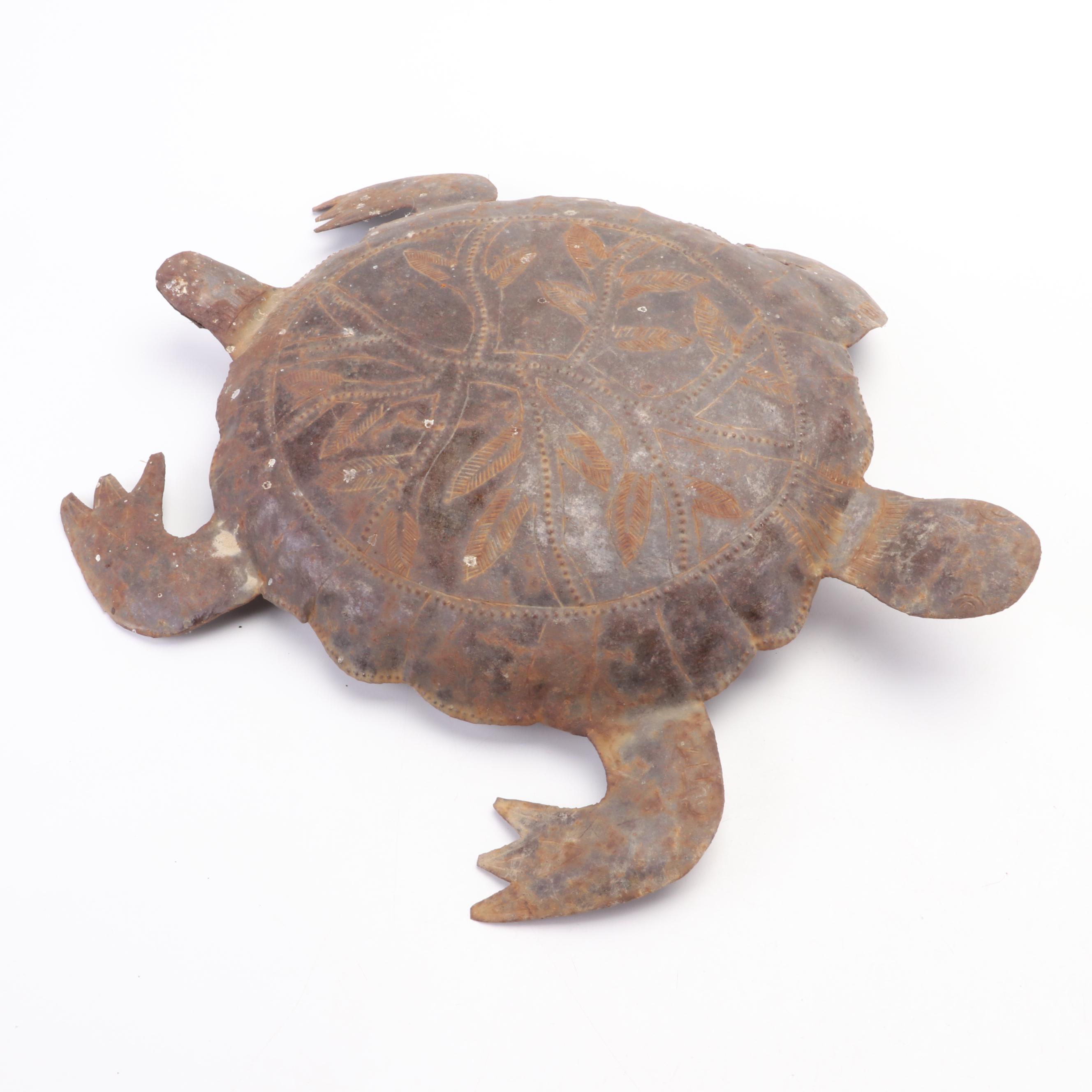 Folk Art Metal Turtle Figurines and Fish Plaque