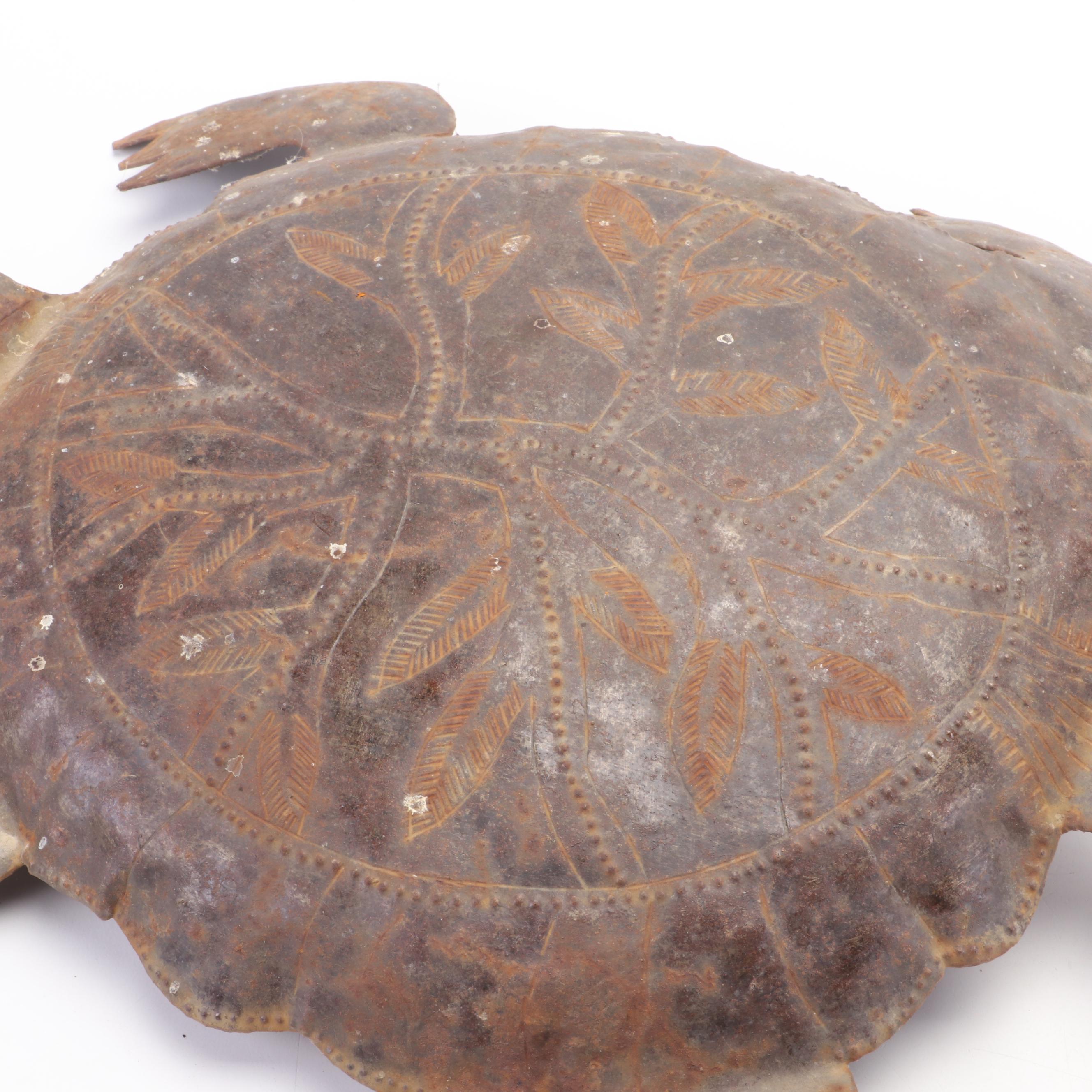 Folk Art Metal Turtle Figurines and Fish Plaque