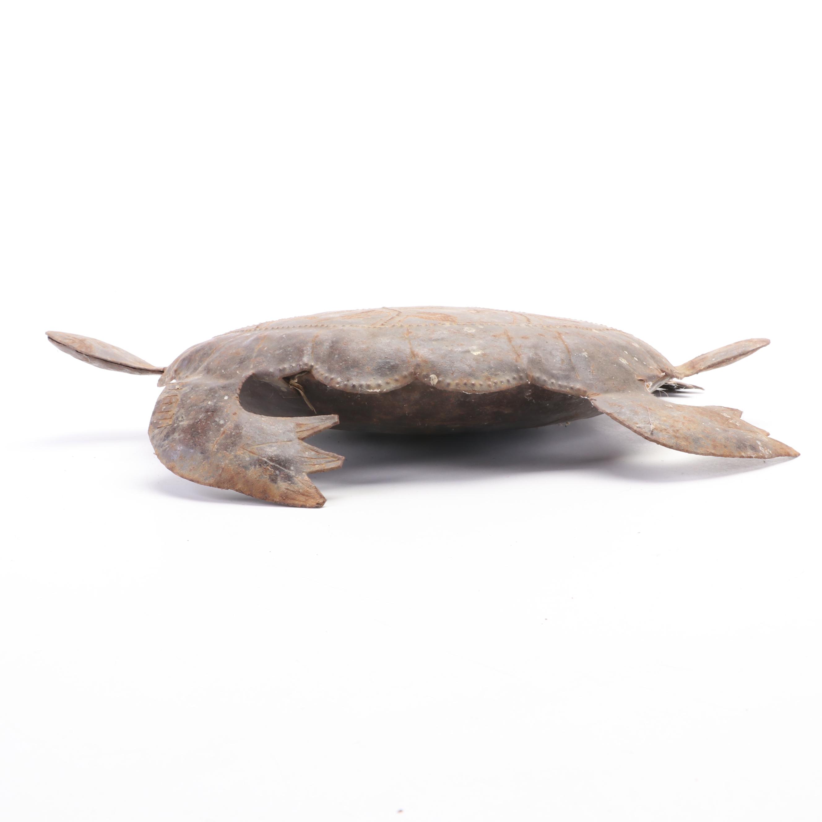 Folk Art Metal Turtle Figurines and Fish Plaque