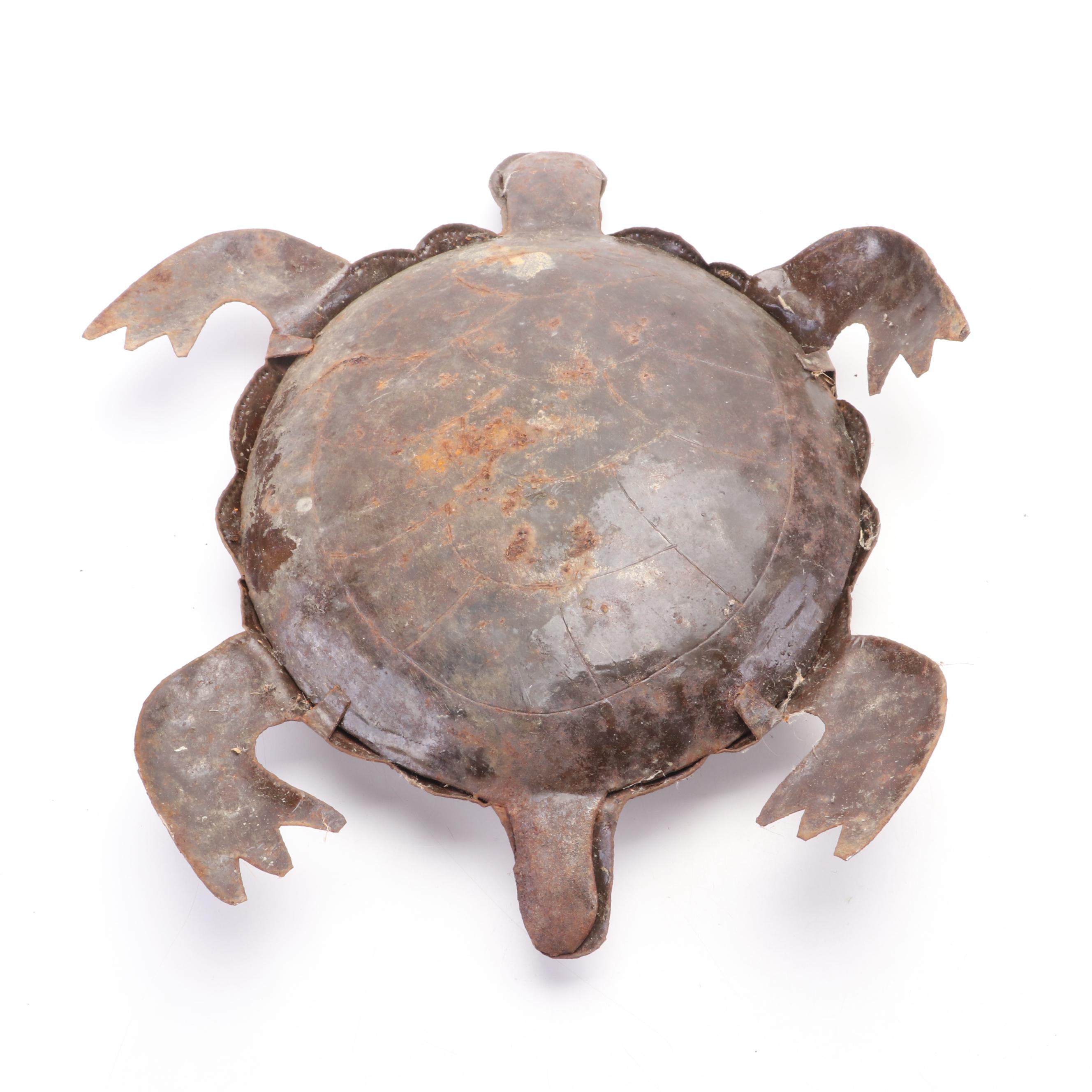 Folk Art Metal Turtle Figurines and Fish Plaque