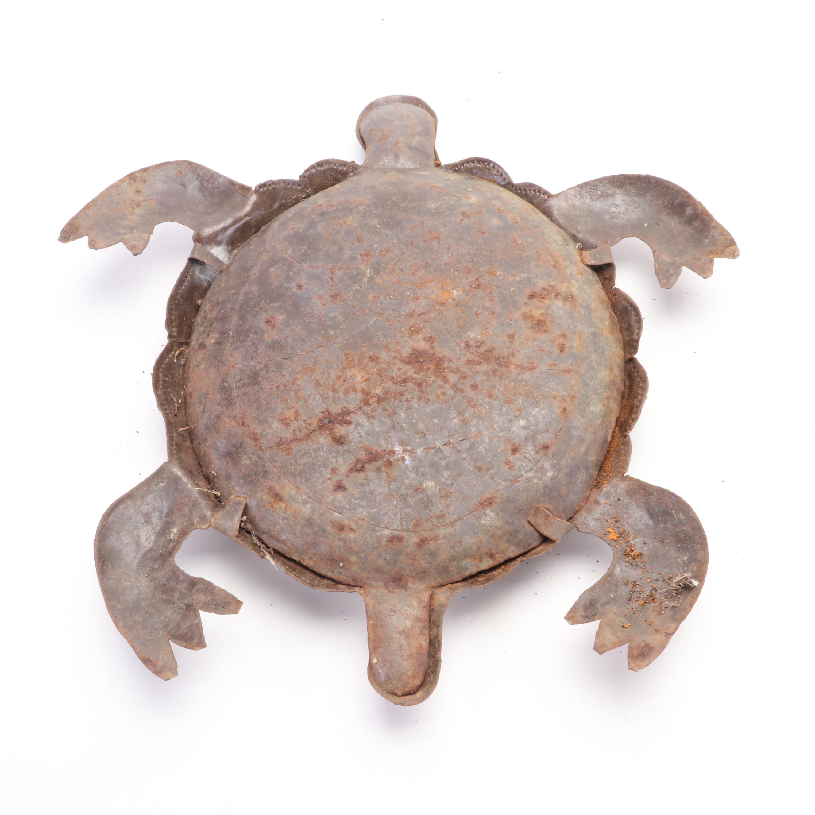 Folk Art Metal Turtle Figurines and Fish Plaque
