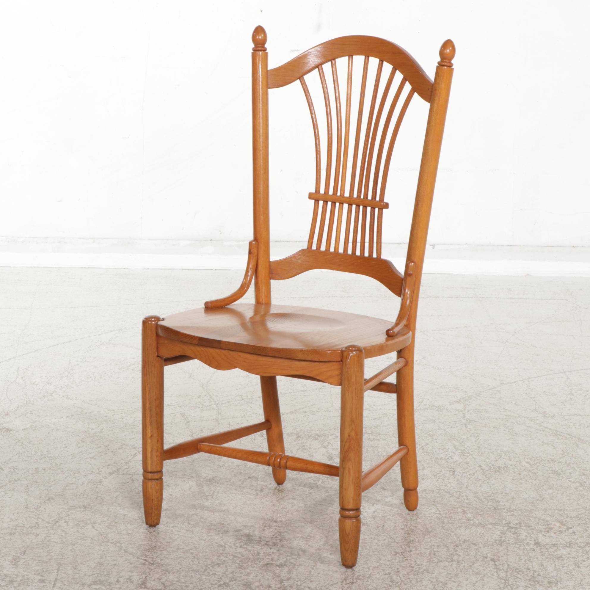 Four Farmhouse Style Oak Wheat-Sheaf Dining Chairs, 1990s