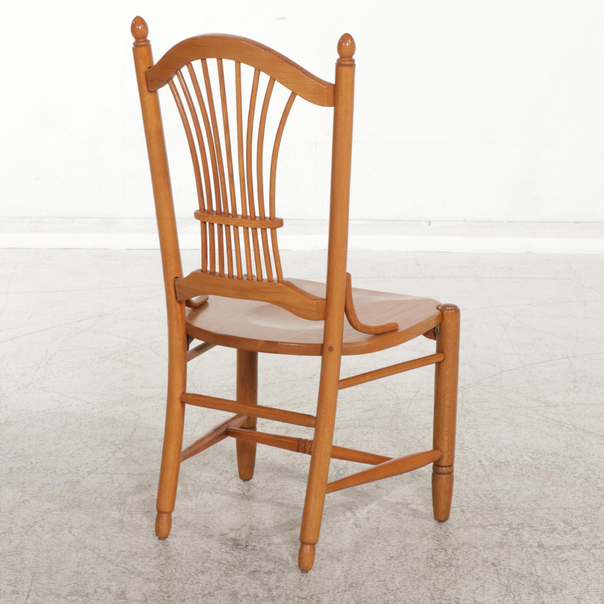 Four Farmhouse Style Oak Wheat-Sheaf Dining Chairs, 1990s