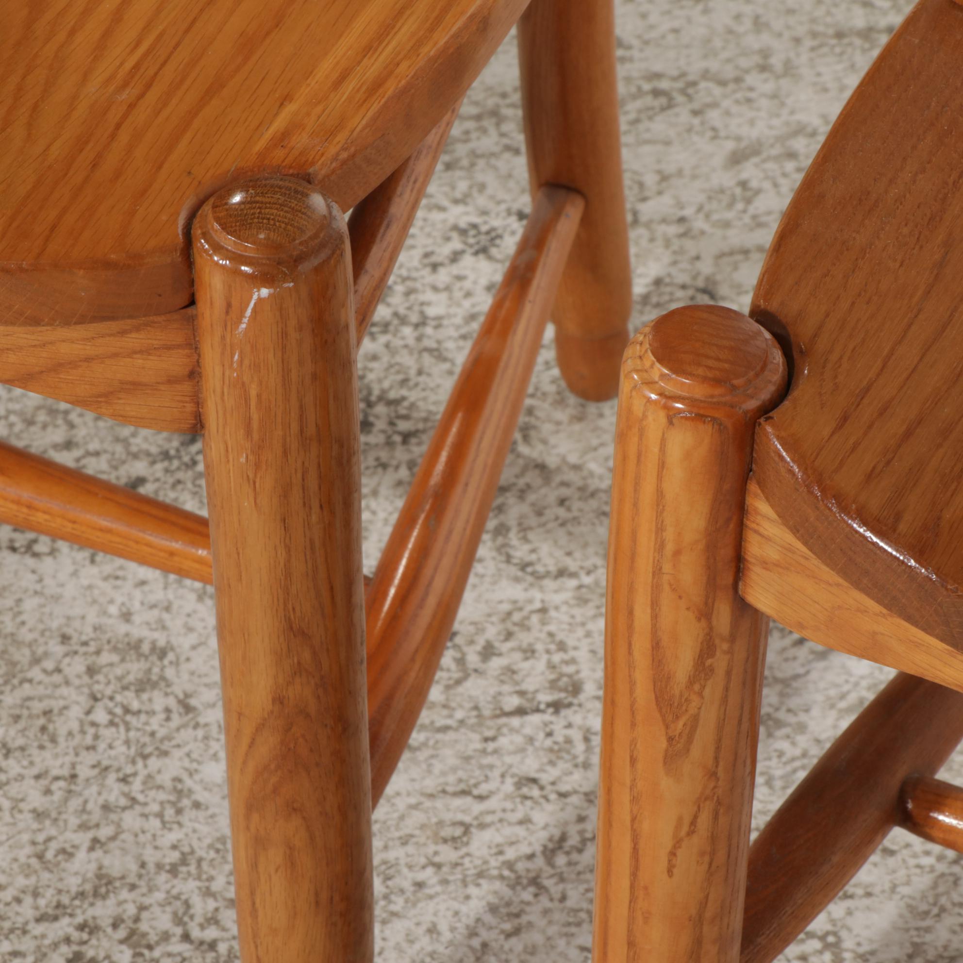Four Farmhouse Style Oak Wheat-Sheaf Dining Chairs, 1990s
