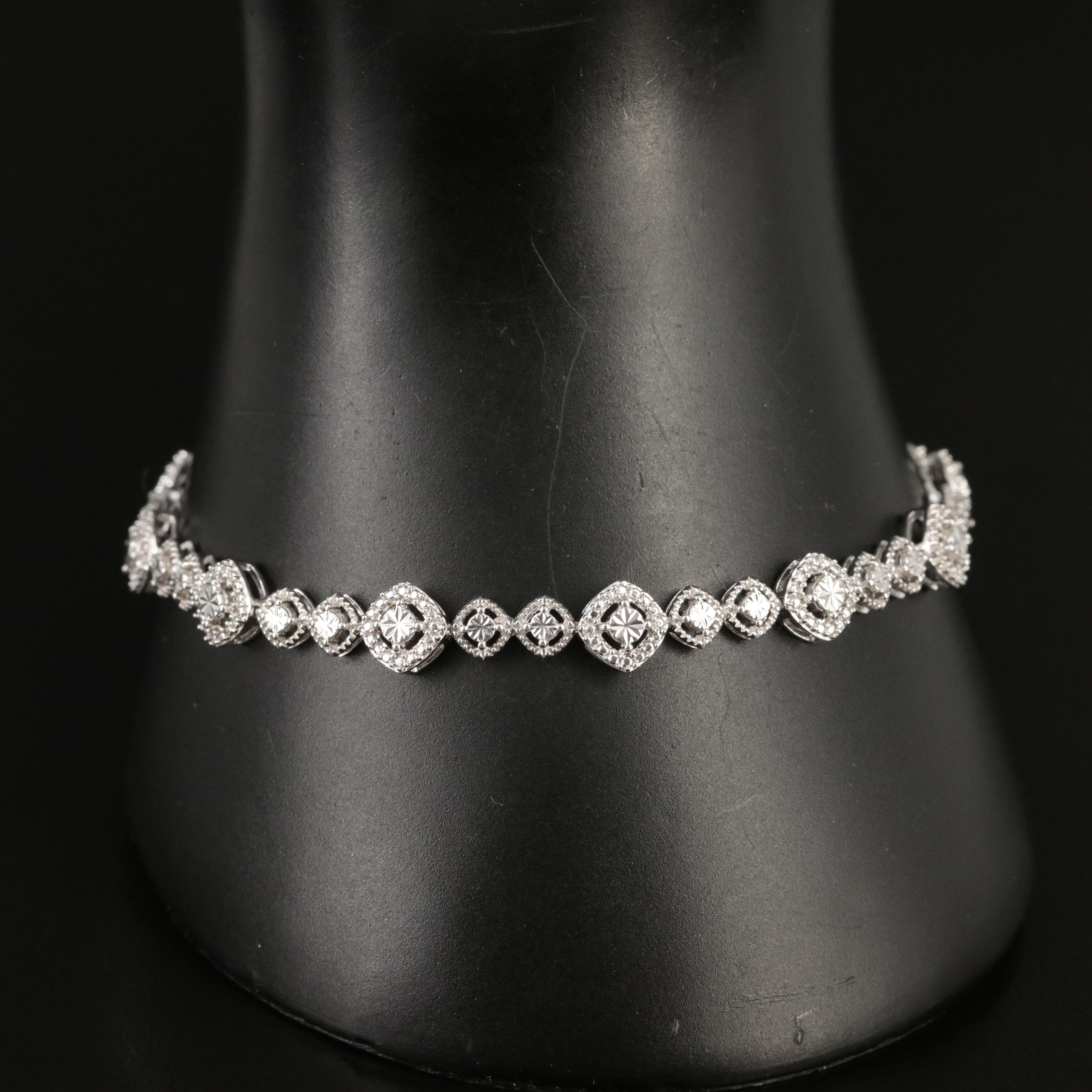 Sterling Diamond Fancy Link Bracelet