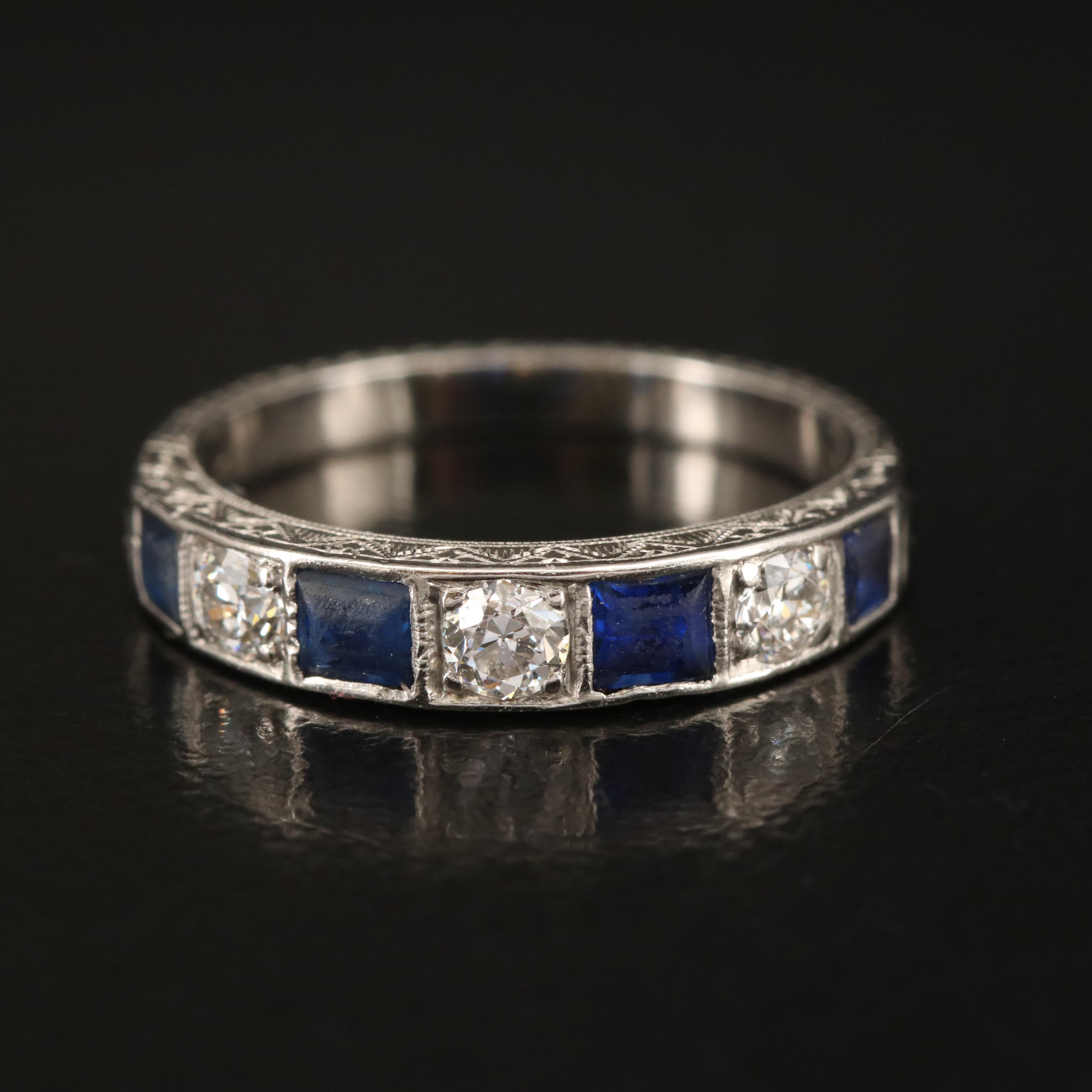 Art Deco Platinum Diamond and Sapphire Band