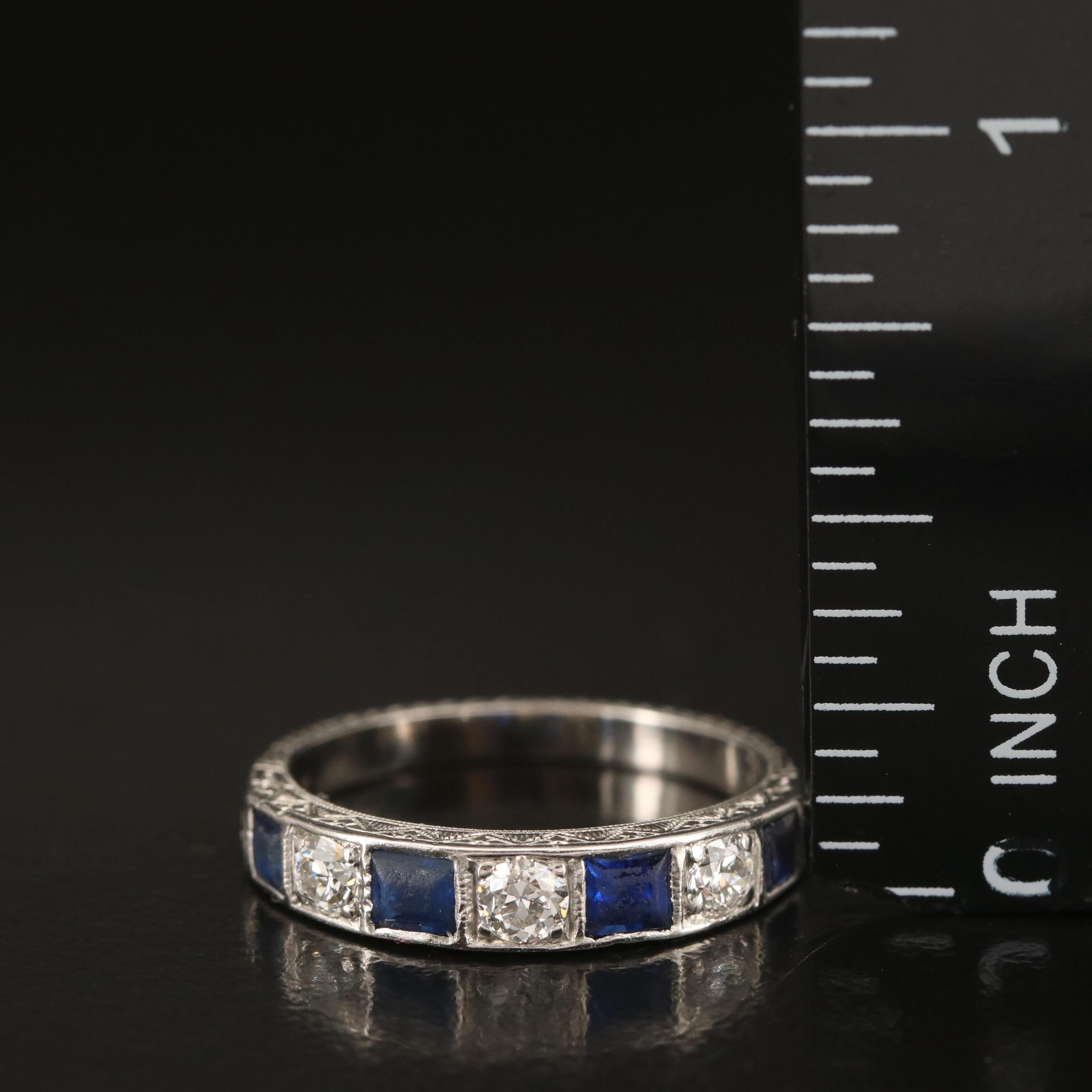 Art Deco Platinum Diamond and Sapphire Band