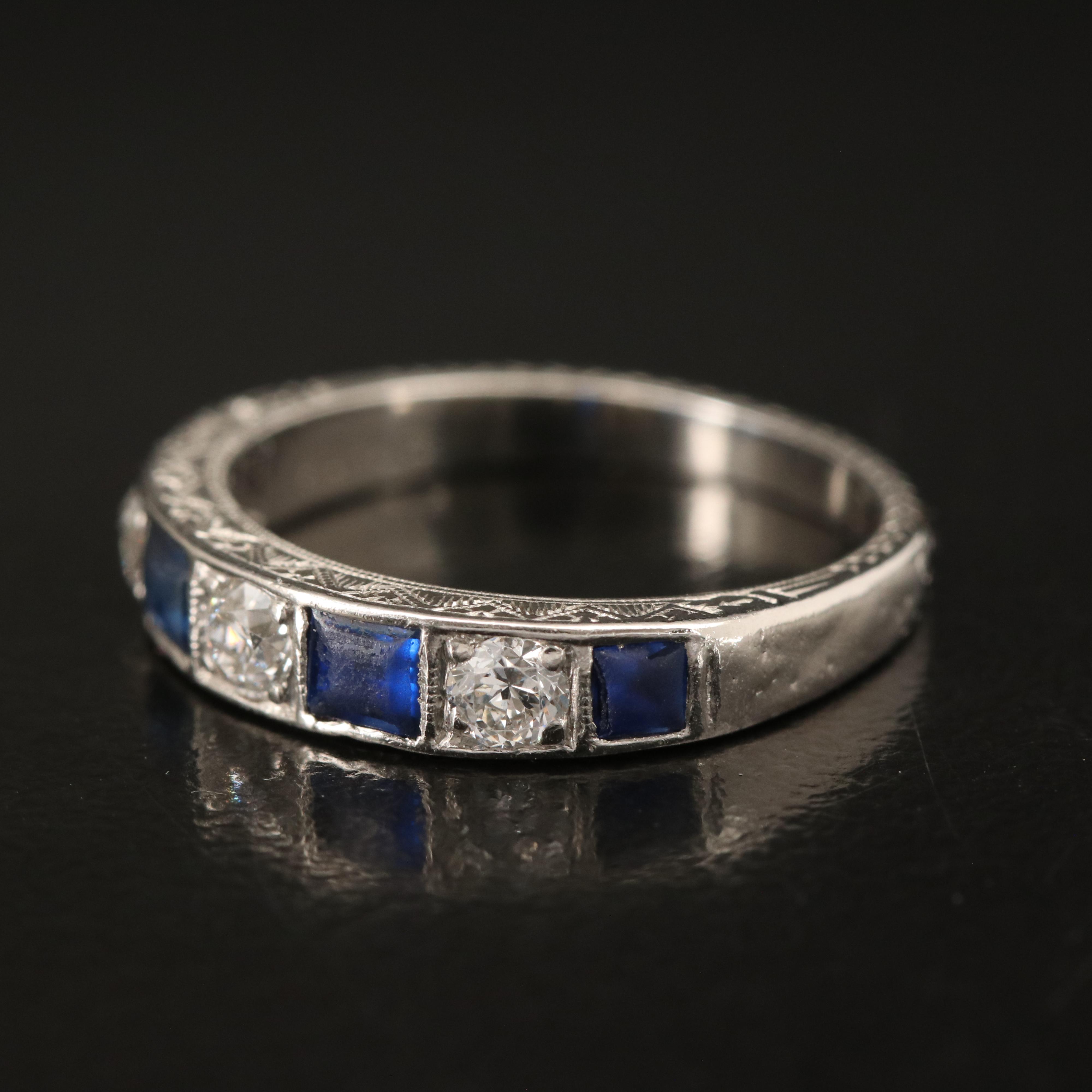 Art Deco Platinum Diamond and Sapphire Band