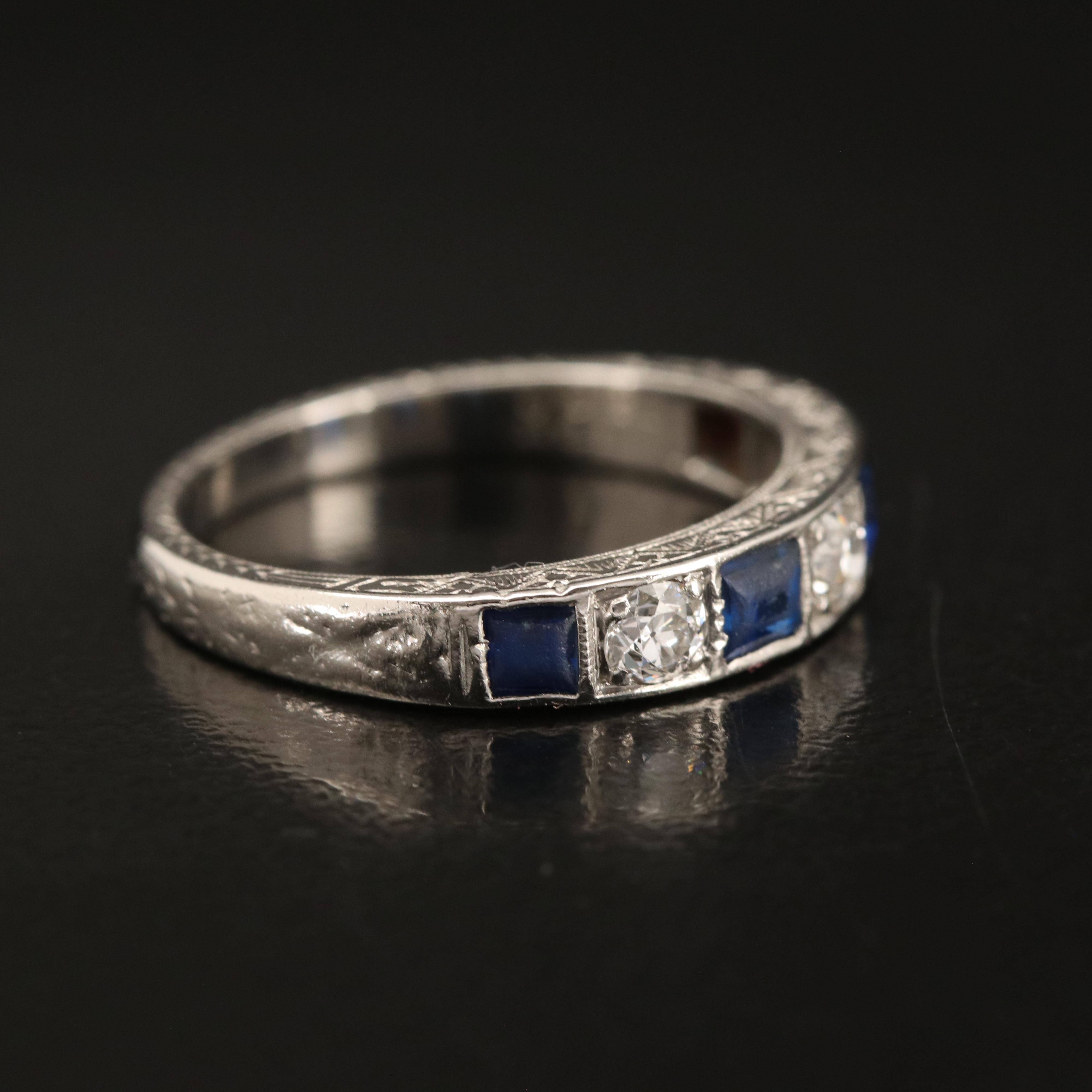 Art Deco Platinum Diamond and Sapphire Band