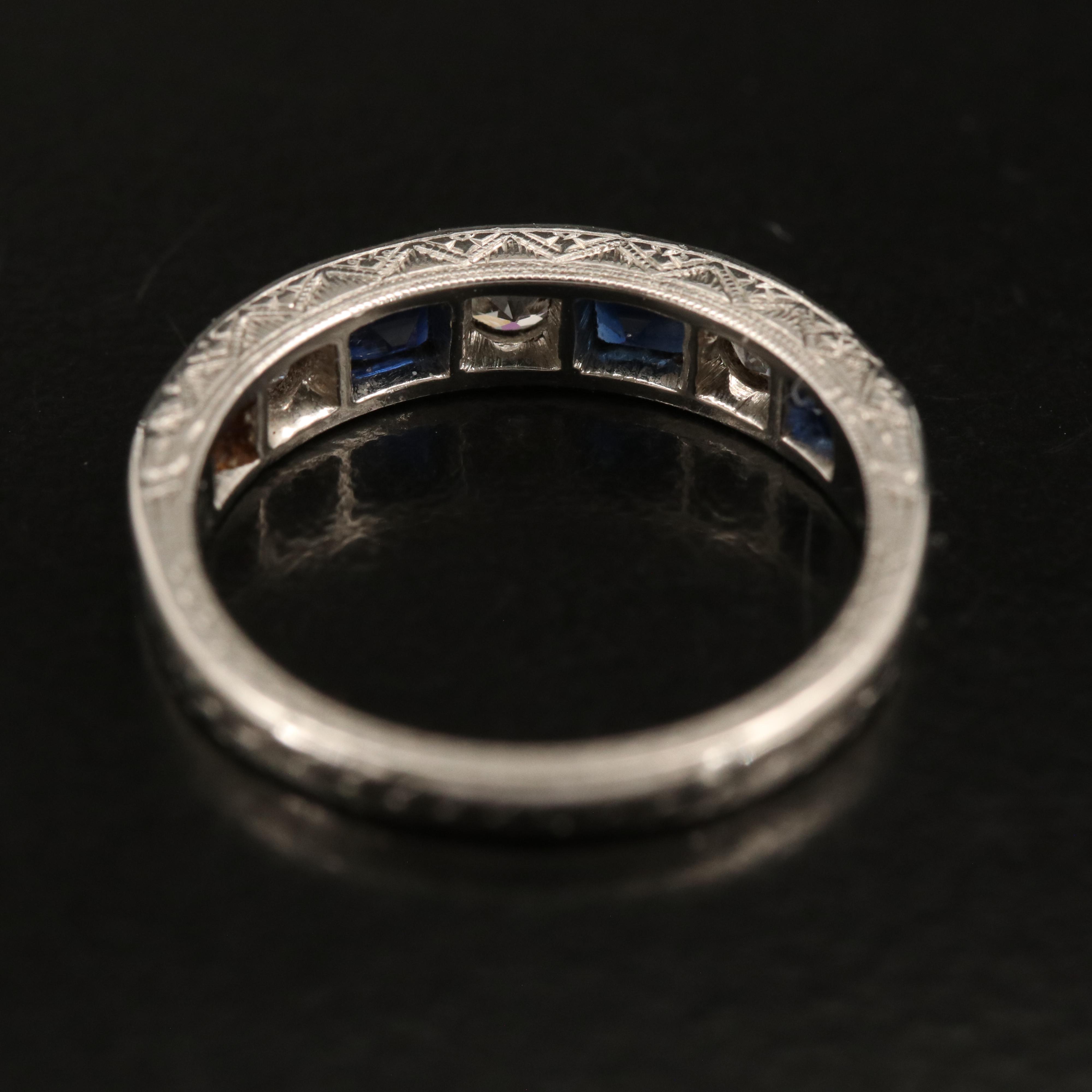 Art Deco Platinum Diamond and Sapphire Band