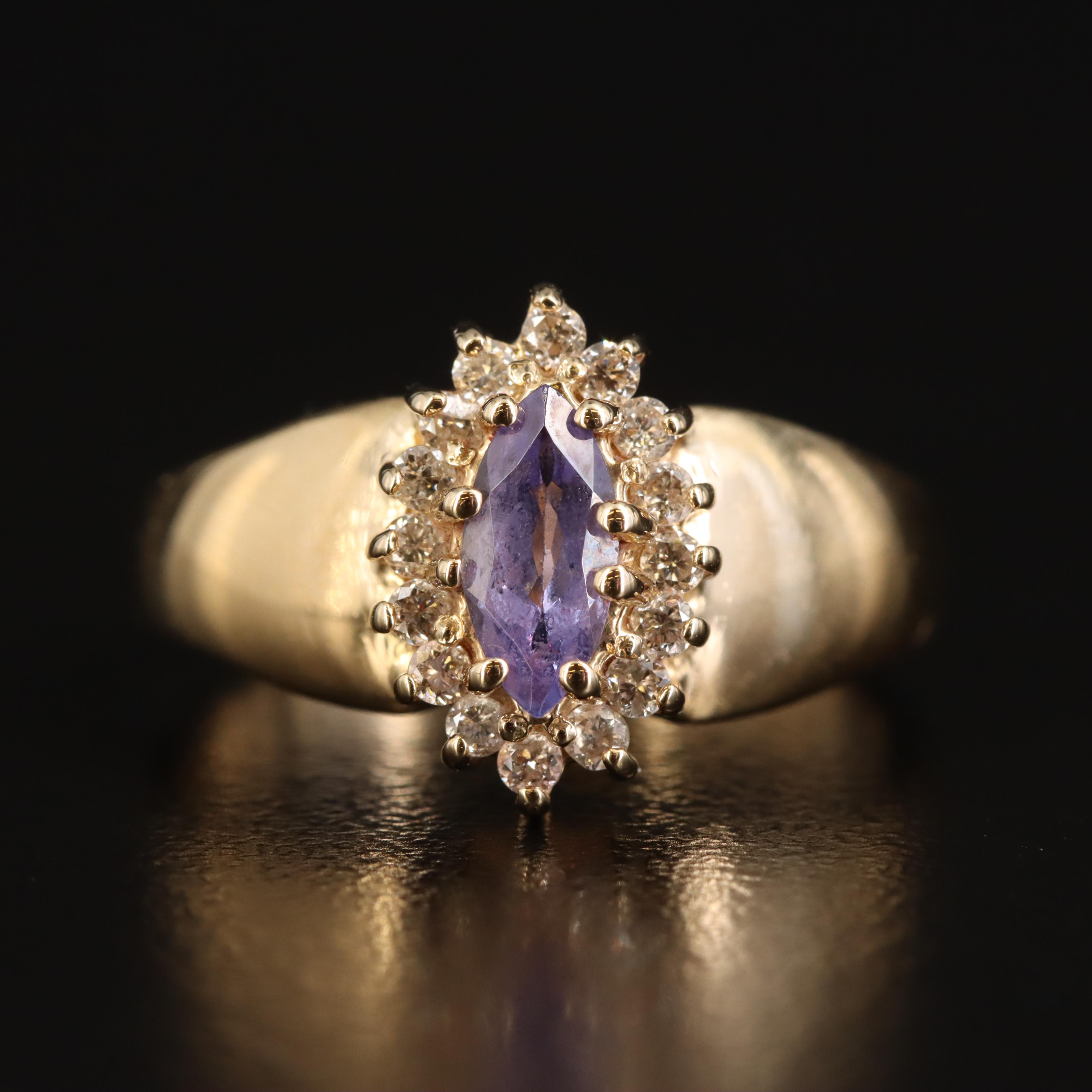 14K Tanzanite and Diamond Navette Ring