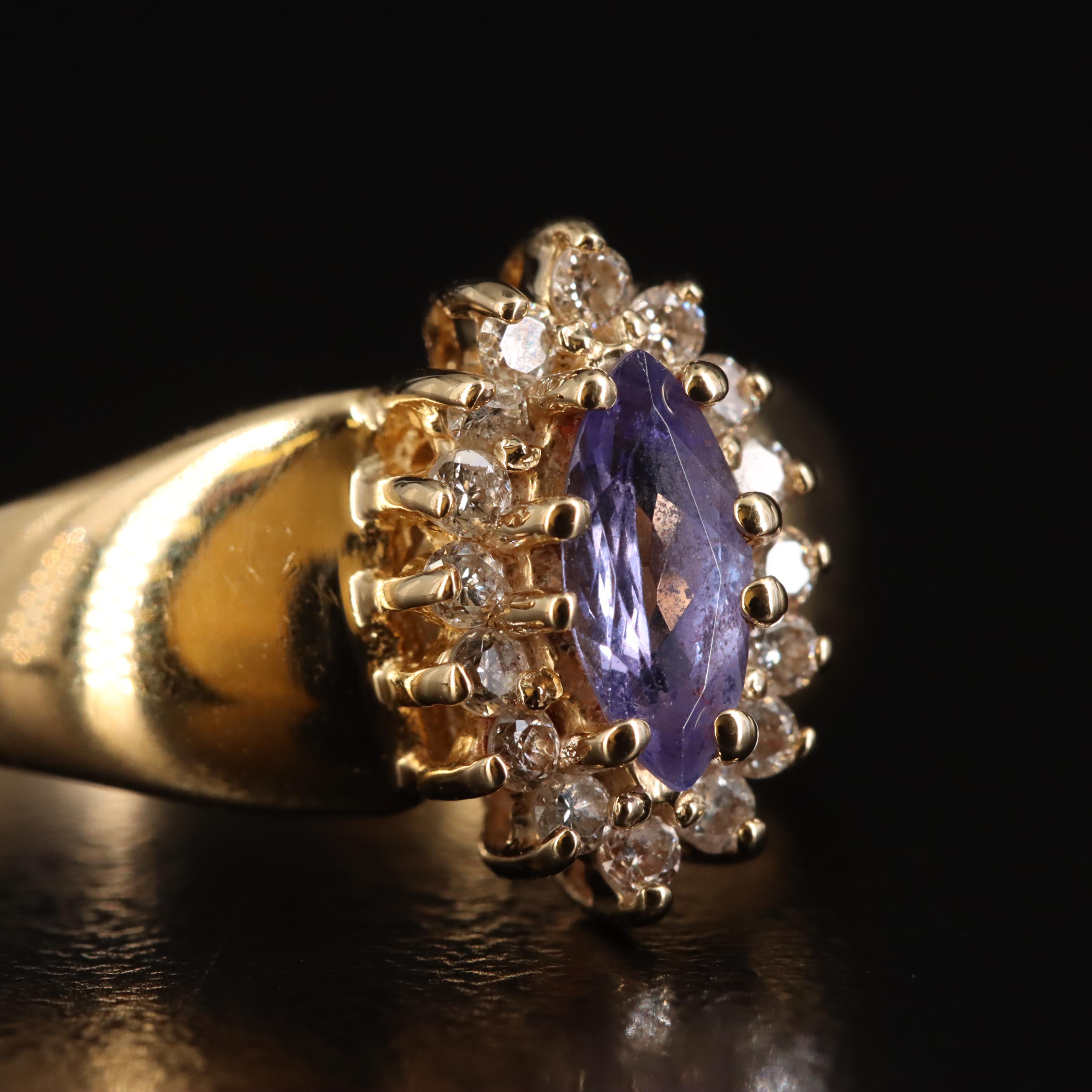 14K Tanzanite and Diamond Navette Ring