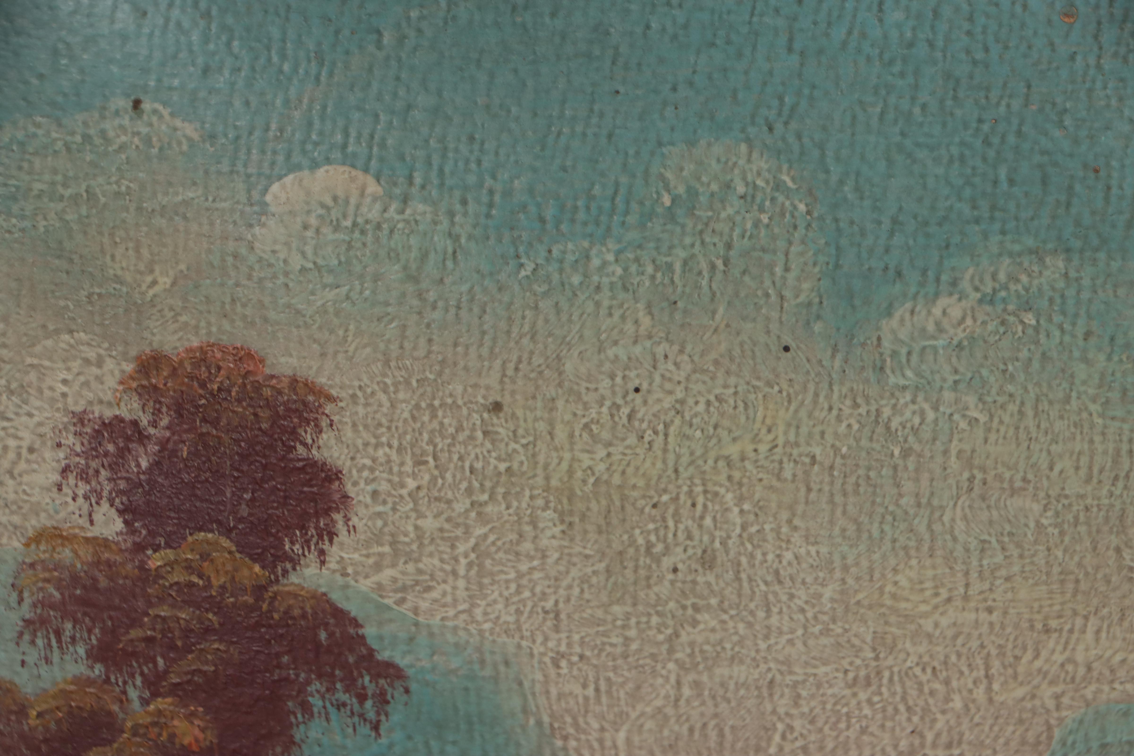 Naïve Hudson River Style Landscape Oil Painting, Circa 1900