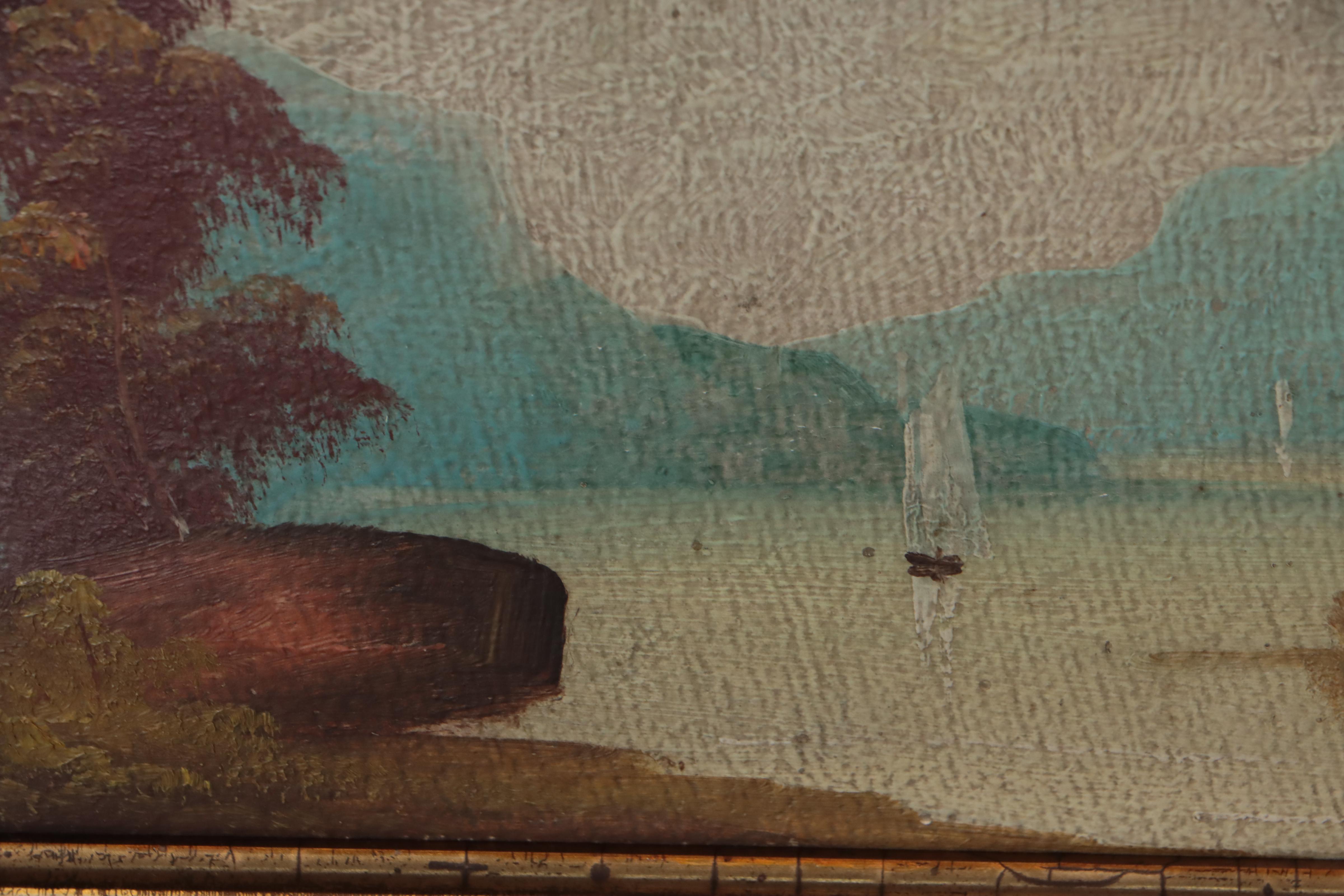 Naïve Hudson River Style Landscape Oil Painting, Circa 1900