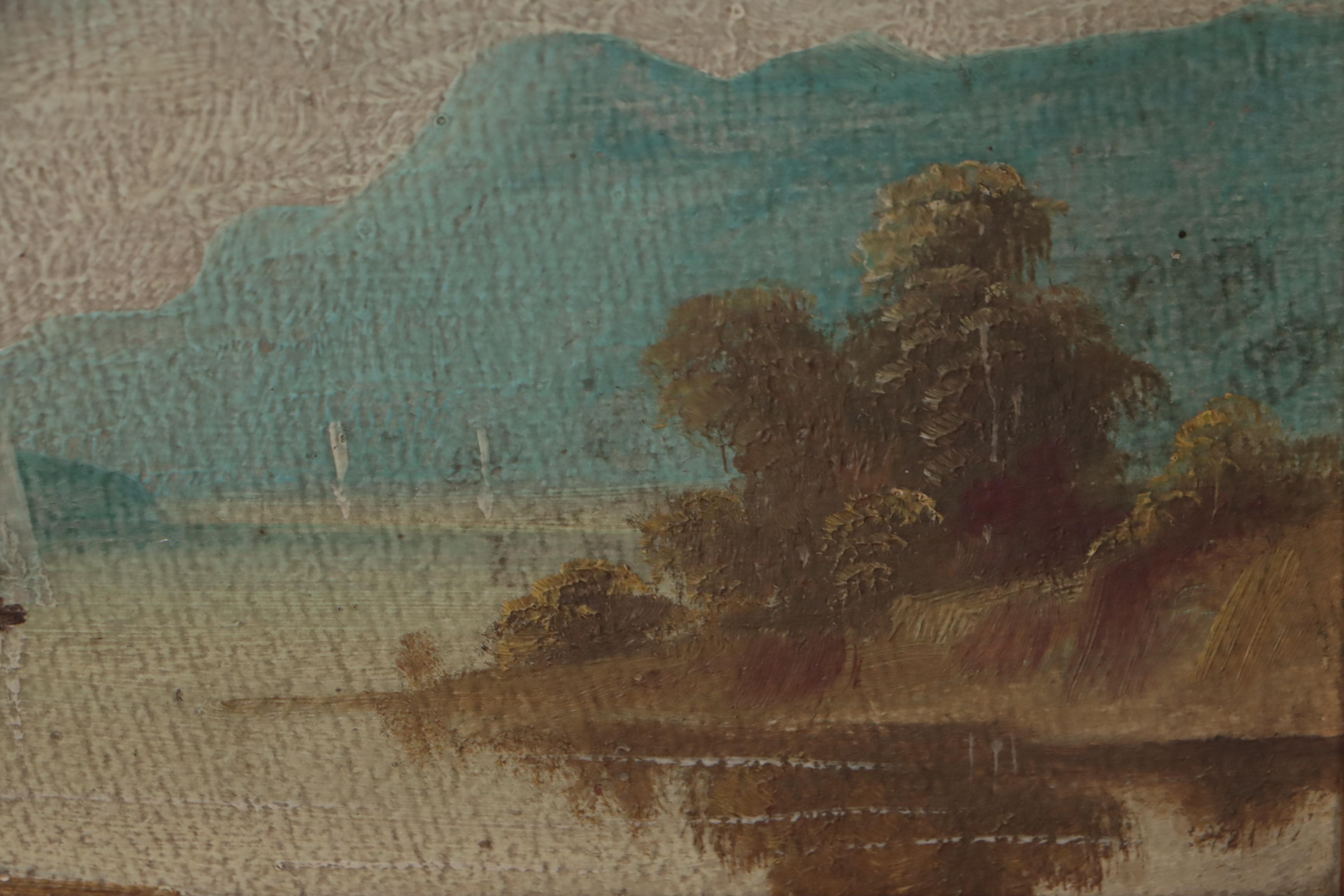 Naïve Hudson River Style Landscape Oil Painting, Circa 1900