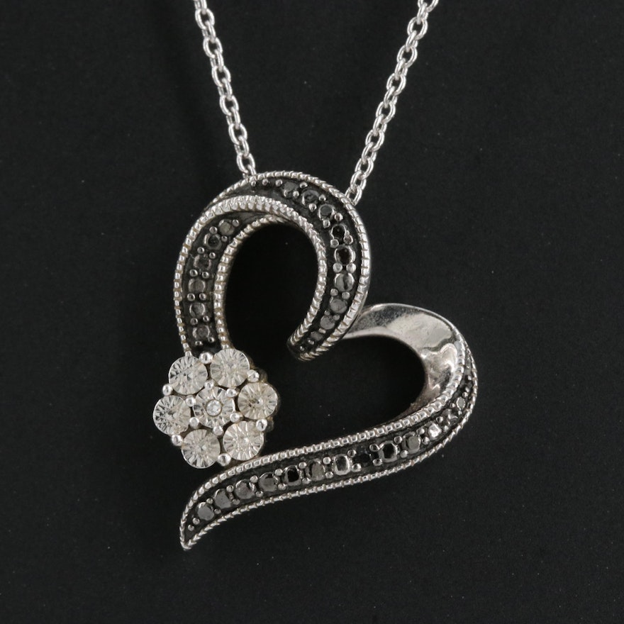 Sterling Diamond Heart Pendant Necklace