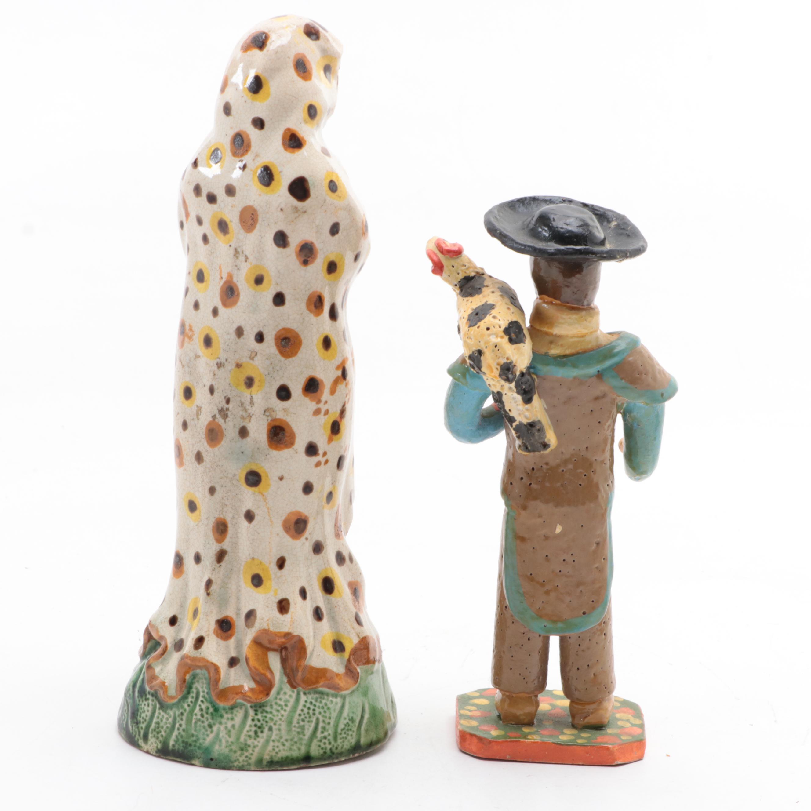 English Prattware Allegorical Winter Figurine with Other Figurine and Décor