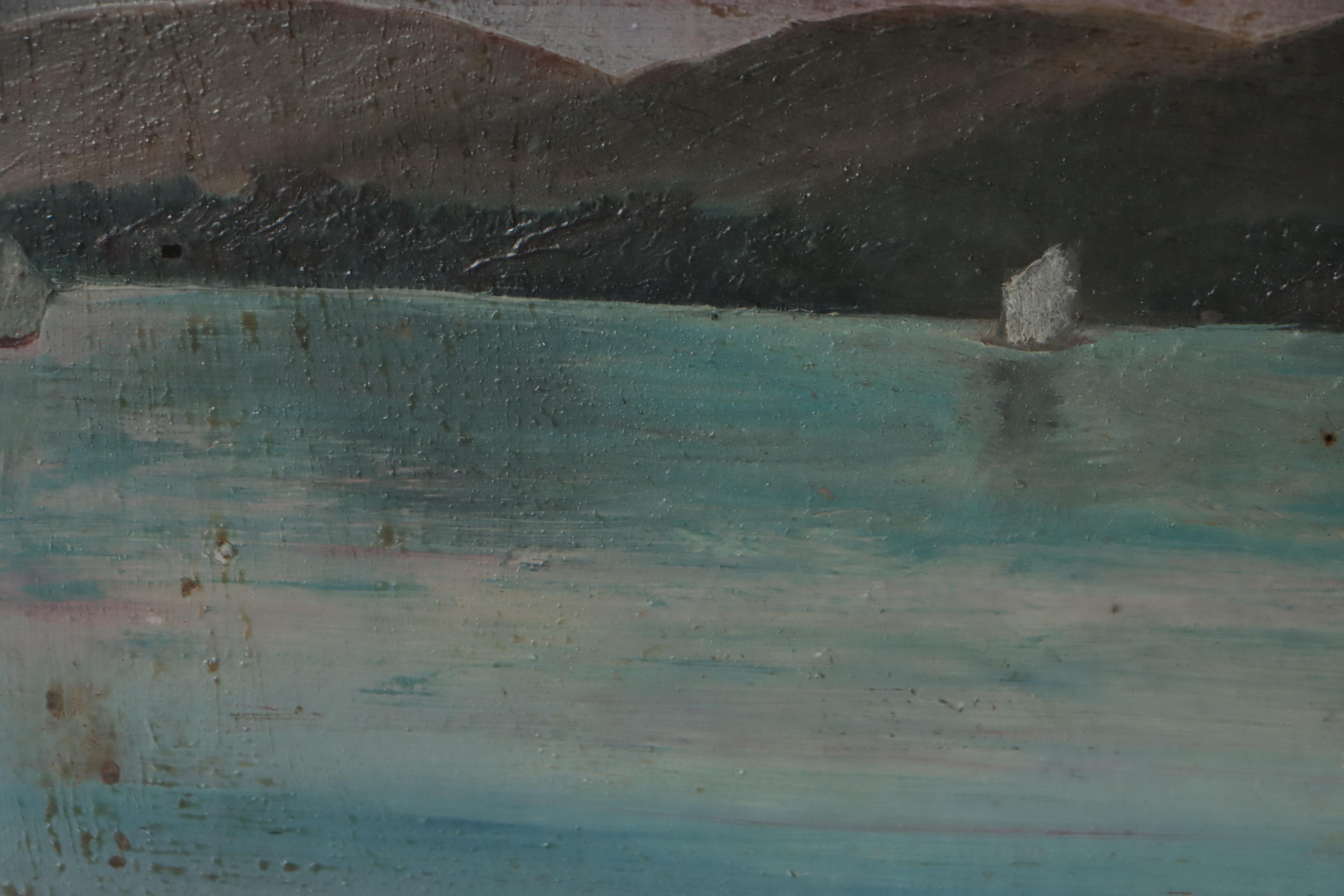 Naïve River Landscape Oil Painting, 1879