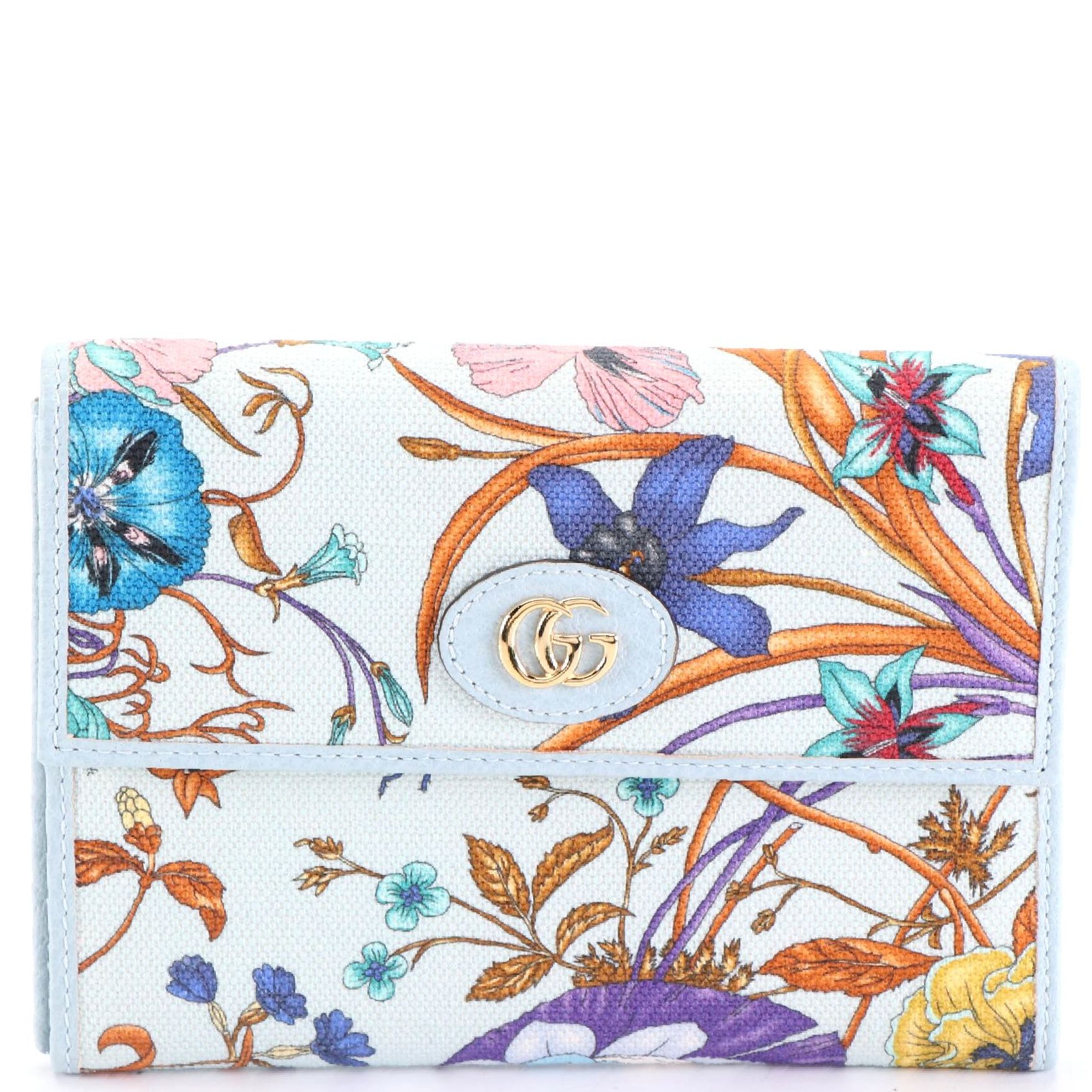 Gucci GG Marmont Travel Clutch in Blue Flora Canvas and Leather with Box