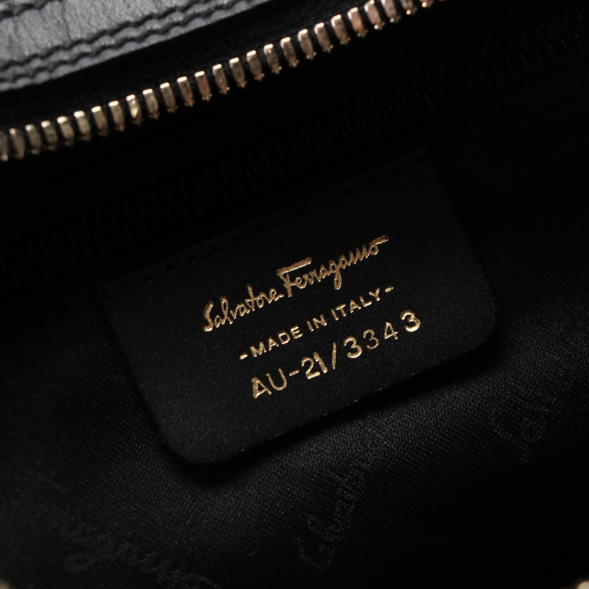 Salvatore Ferragamo Small Shoulder Bag in Black Jacquard Canvas and Leather