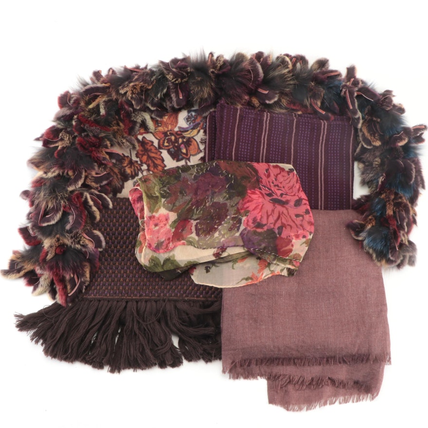Fox and Rabbit Fur Woven Scarf with Eileen Fisher and Other Scarves