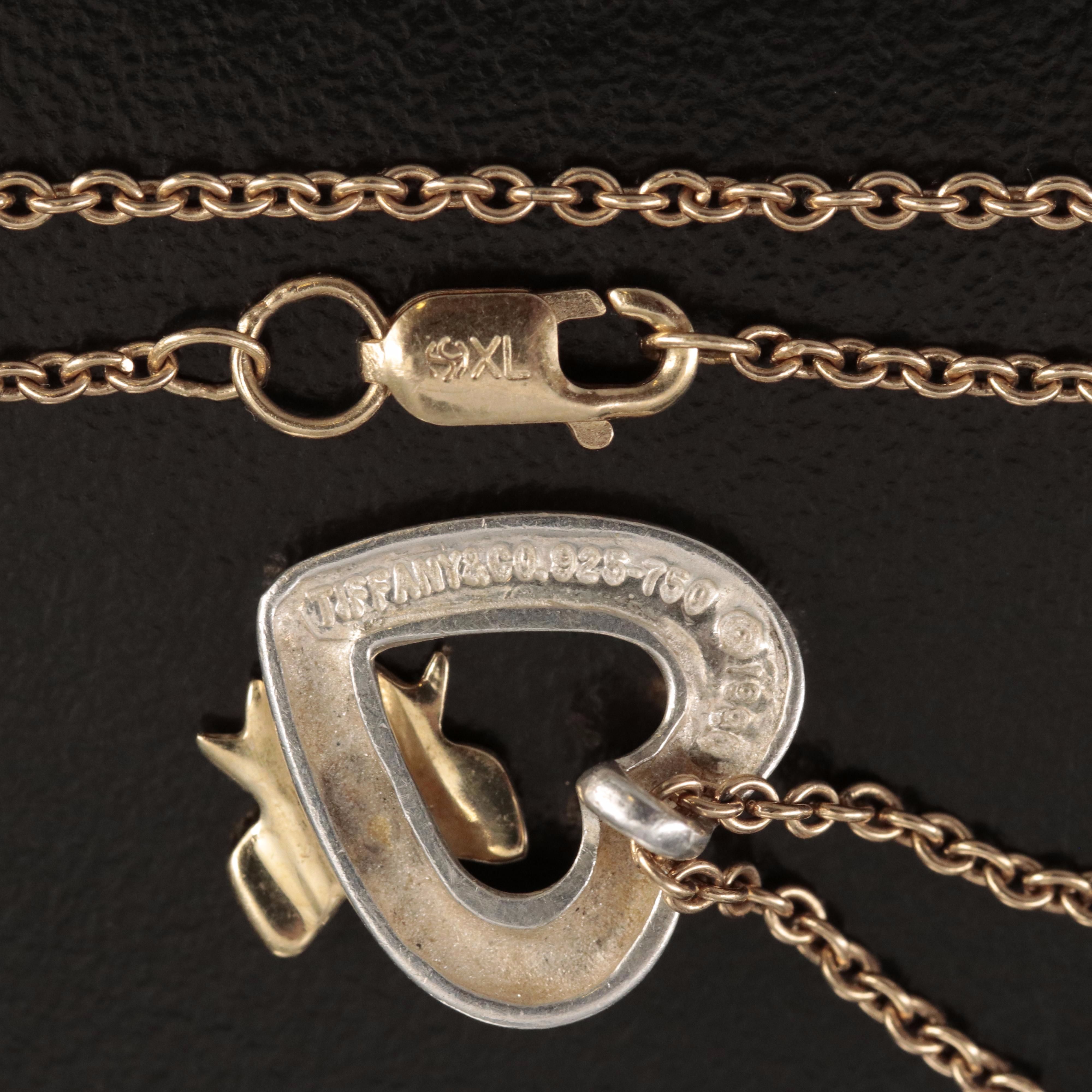 Tiffany & Co. Sterling Heart with 18K Ribbon Pendant on 14K Chain